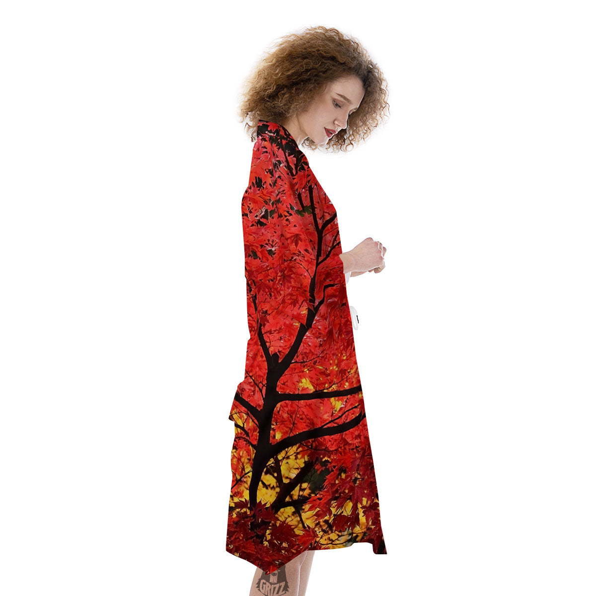 Autumn Trees Red Print Kimono-grizzshop