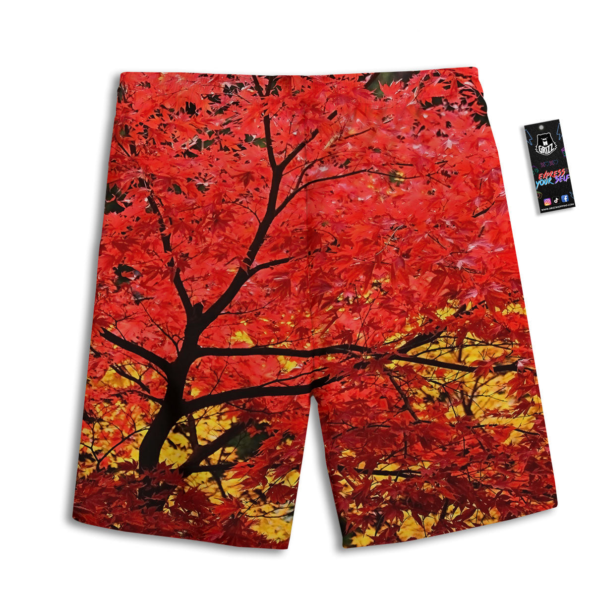 Autumn Trees Red Print Men's Athletic Shorts