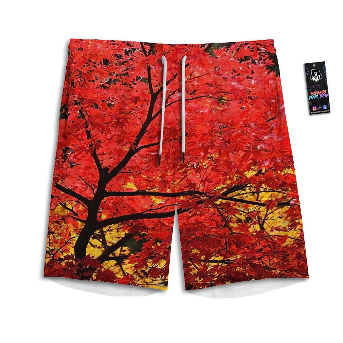 Autumn Trees Red Print Men's Athletic Shorts