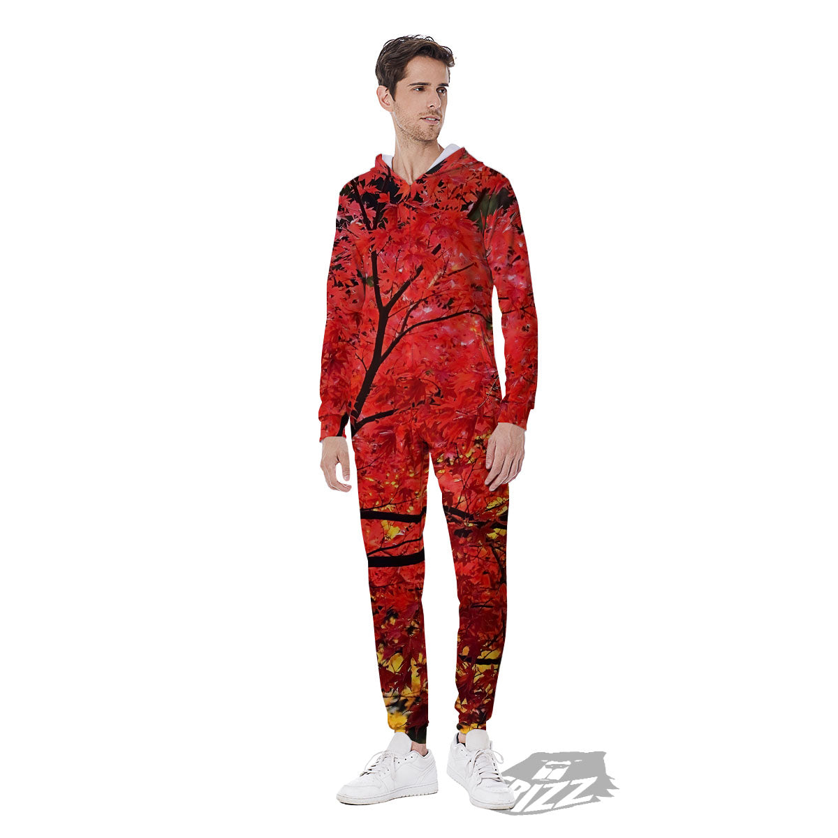 Autumn Trees Red Print Men's Jumpsuit-grizzshop