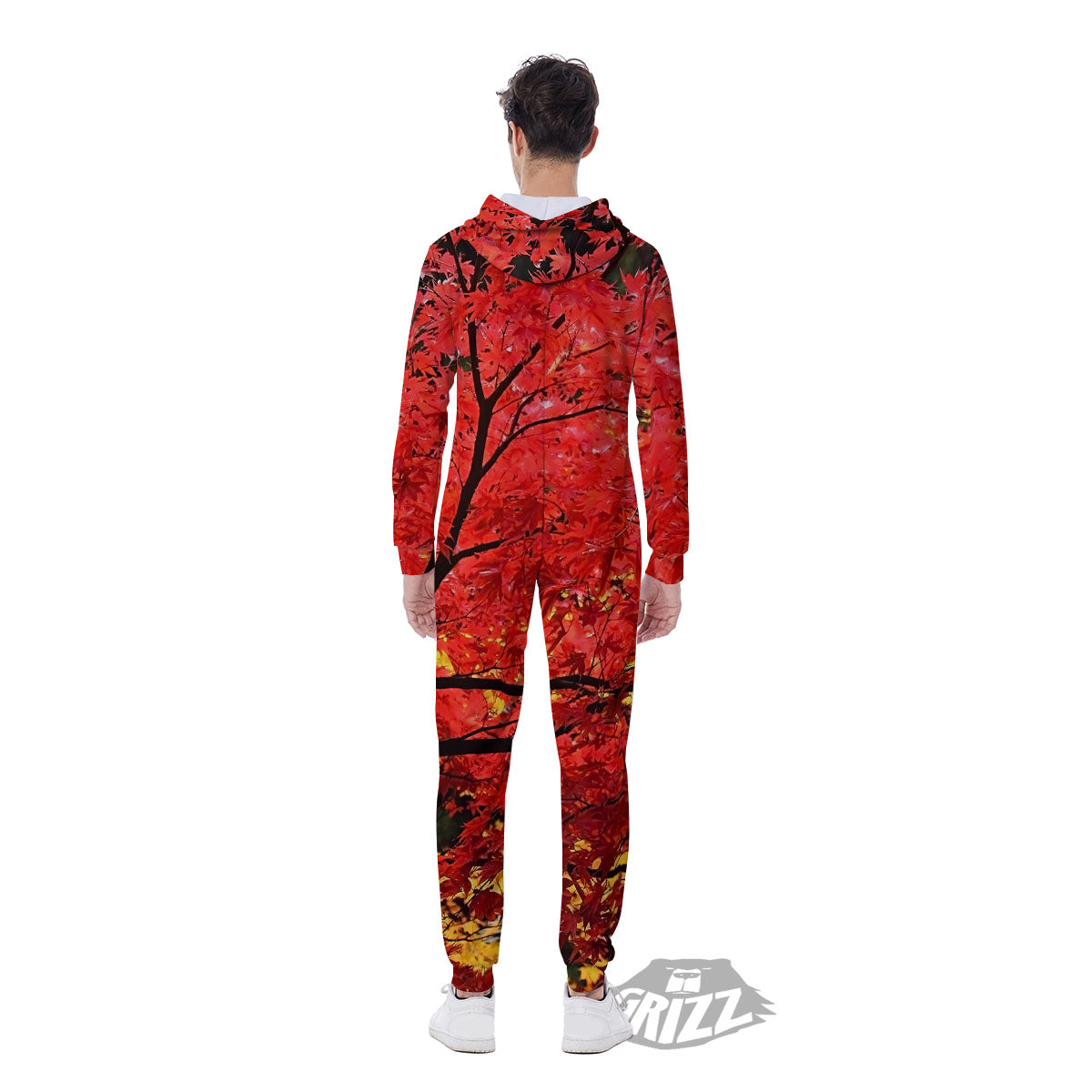Autumn Trees Red Print Men's Jumpsuit-grizzshop