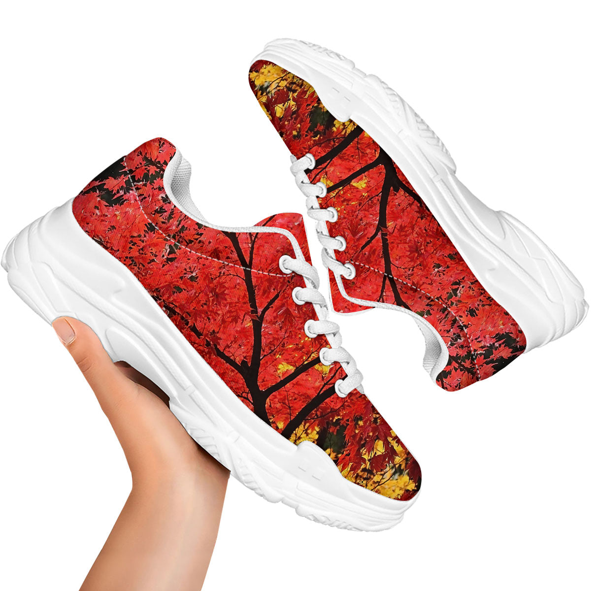 Autumn Trees Red Print White Chunky Shoes-grizzshop