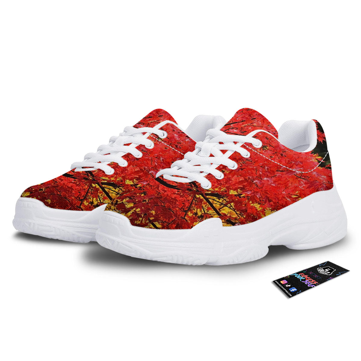 Autumn Trees Red Print White Chunky Shoes-grizzshop