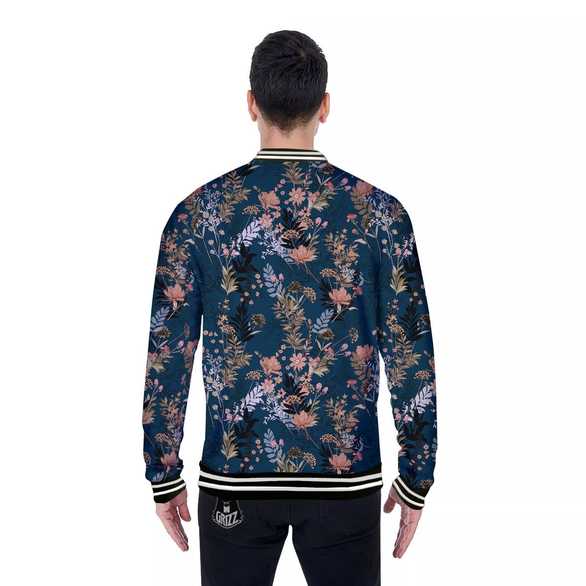Autumn Vintage Print Pattern Baseball Jacket-grizzshop
