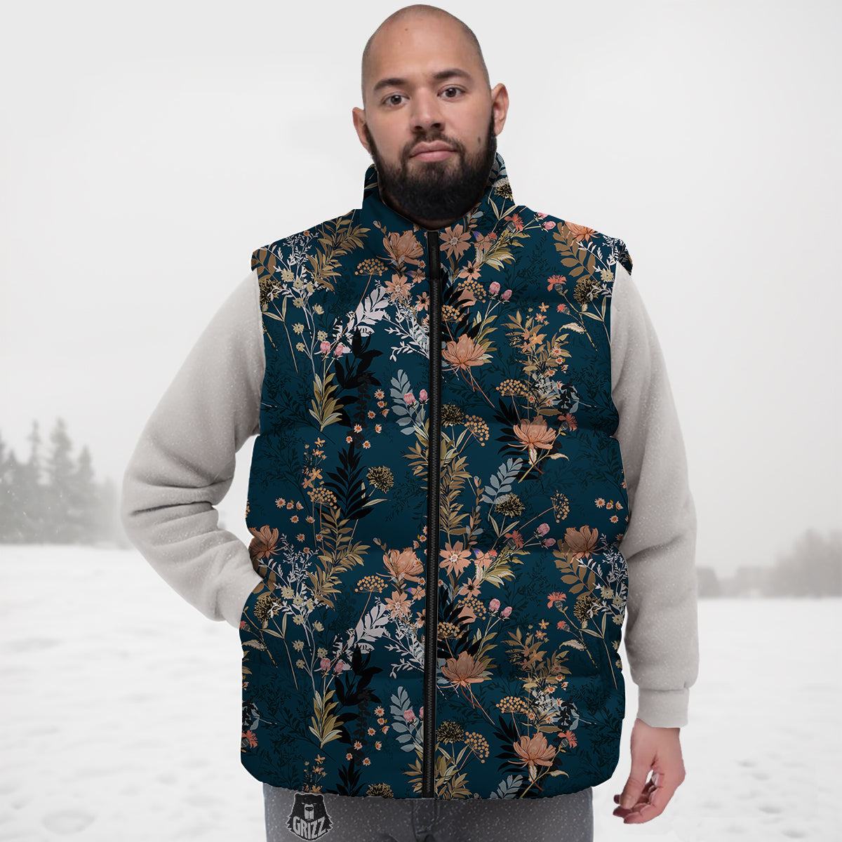 Autumn Vintage Print Pattern Down Vest