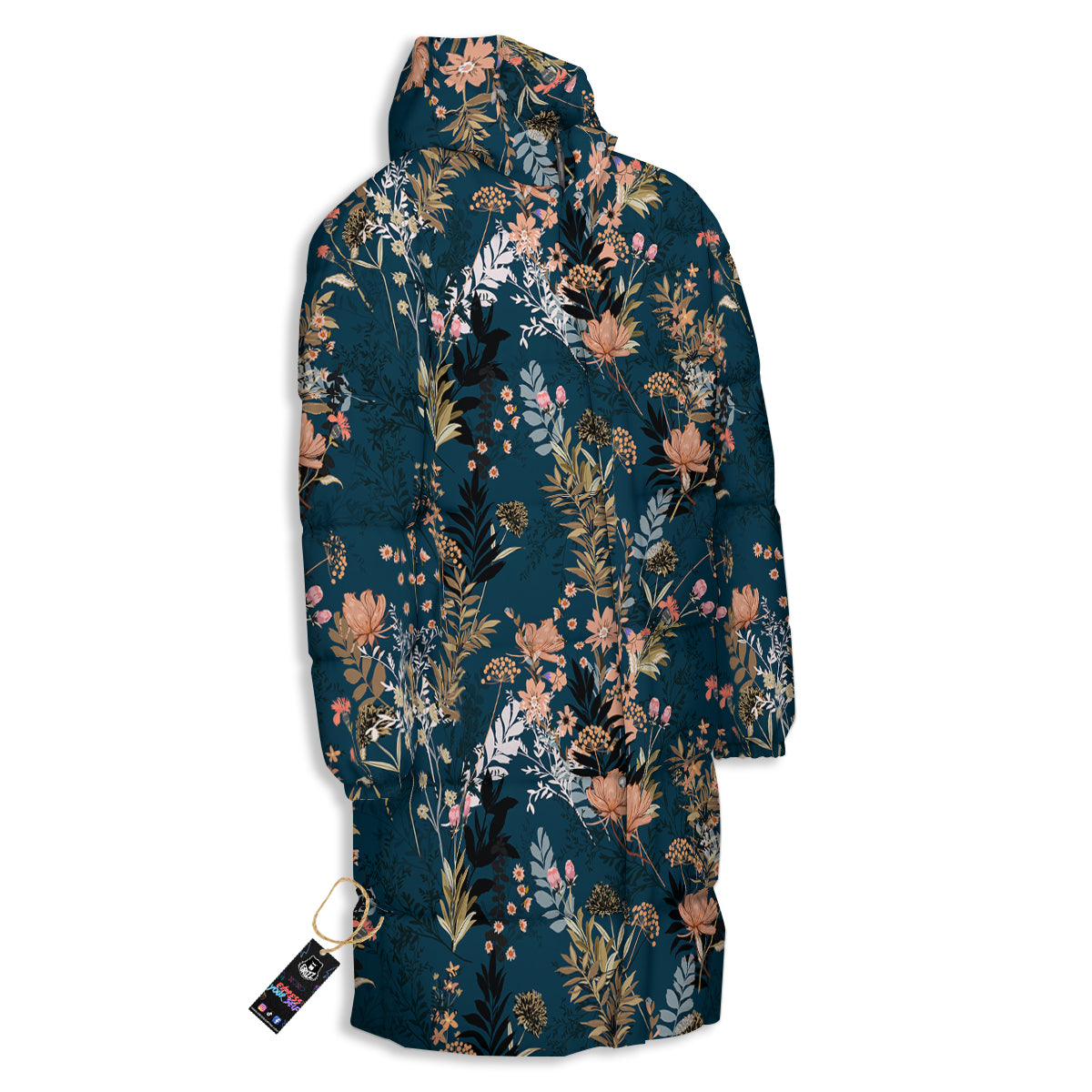 Autumn Vintage Print Pattern Long Down Jacket-grizzshop