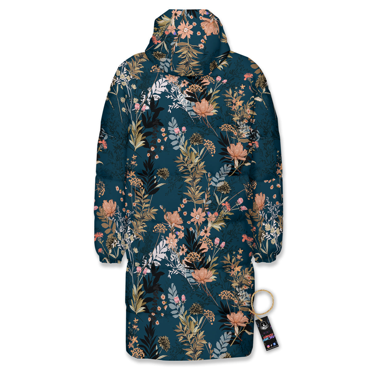 Autumn Vintage Print Pattern Long Down Jacket-grizzshop