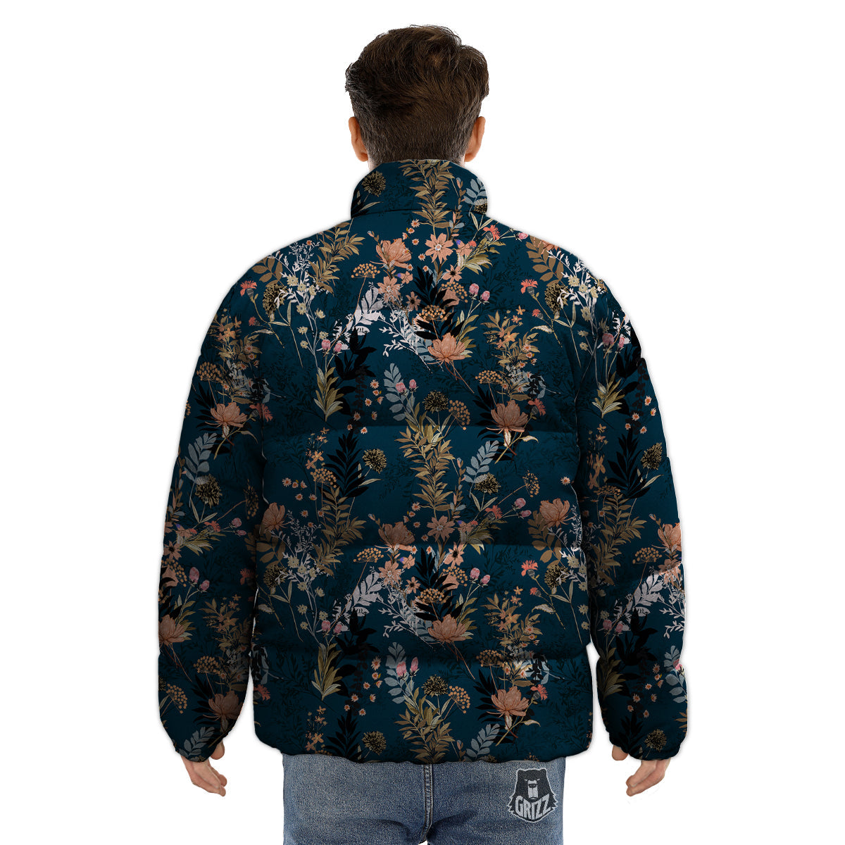 Autumn Vintage Print Pattern Puffer Jacket-grizzshop