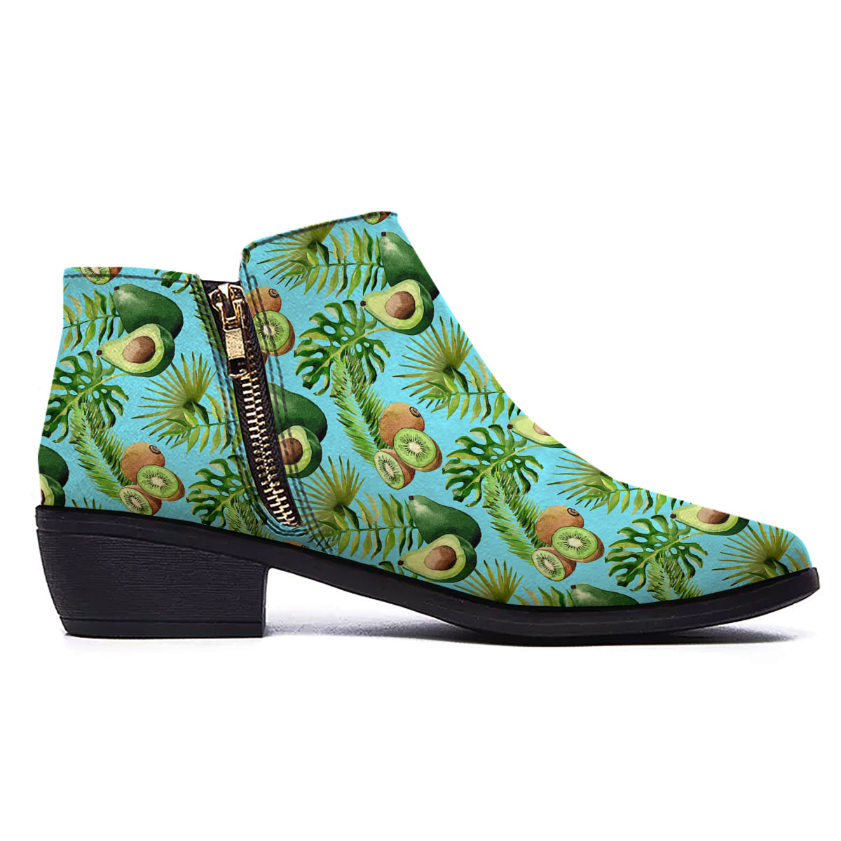 Avocado And Watercolor Kiwi Print Pattern Ankle Boots-grizzshop