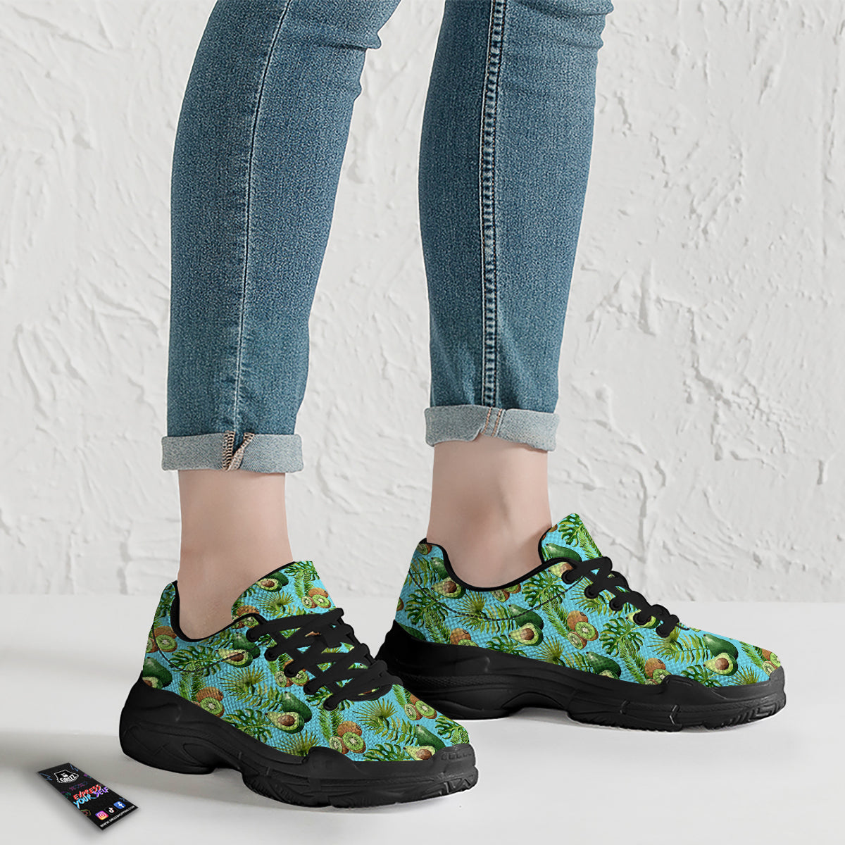 Avocado And Watercolor Kiwi Print Pattern Black Chunky Shoes-grizzshop