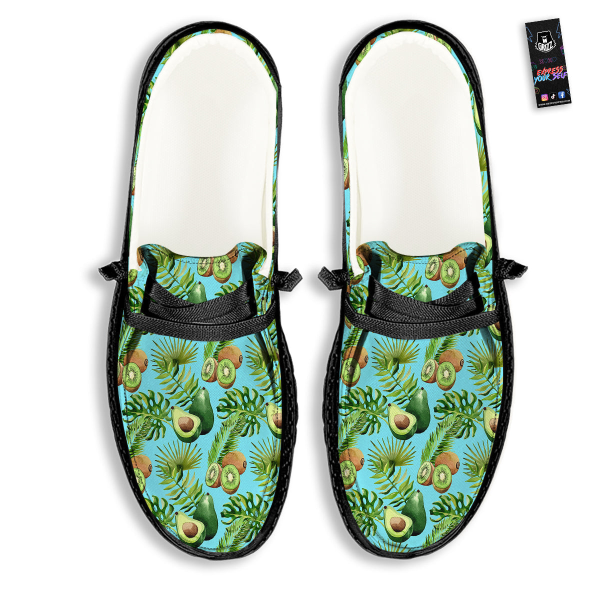 Avocado And Watercolor Kiwi Print Pattern Black Loafers-grizzshop