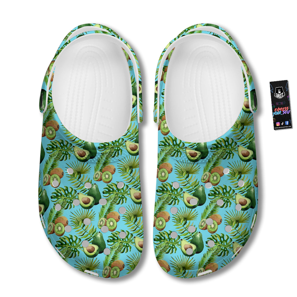 Avocado And Watercolor Kiwi Print Pattern Clog-grizzshop