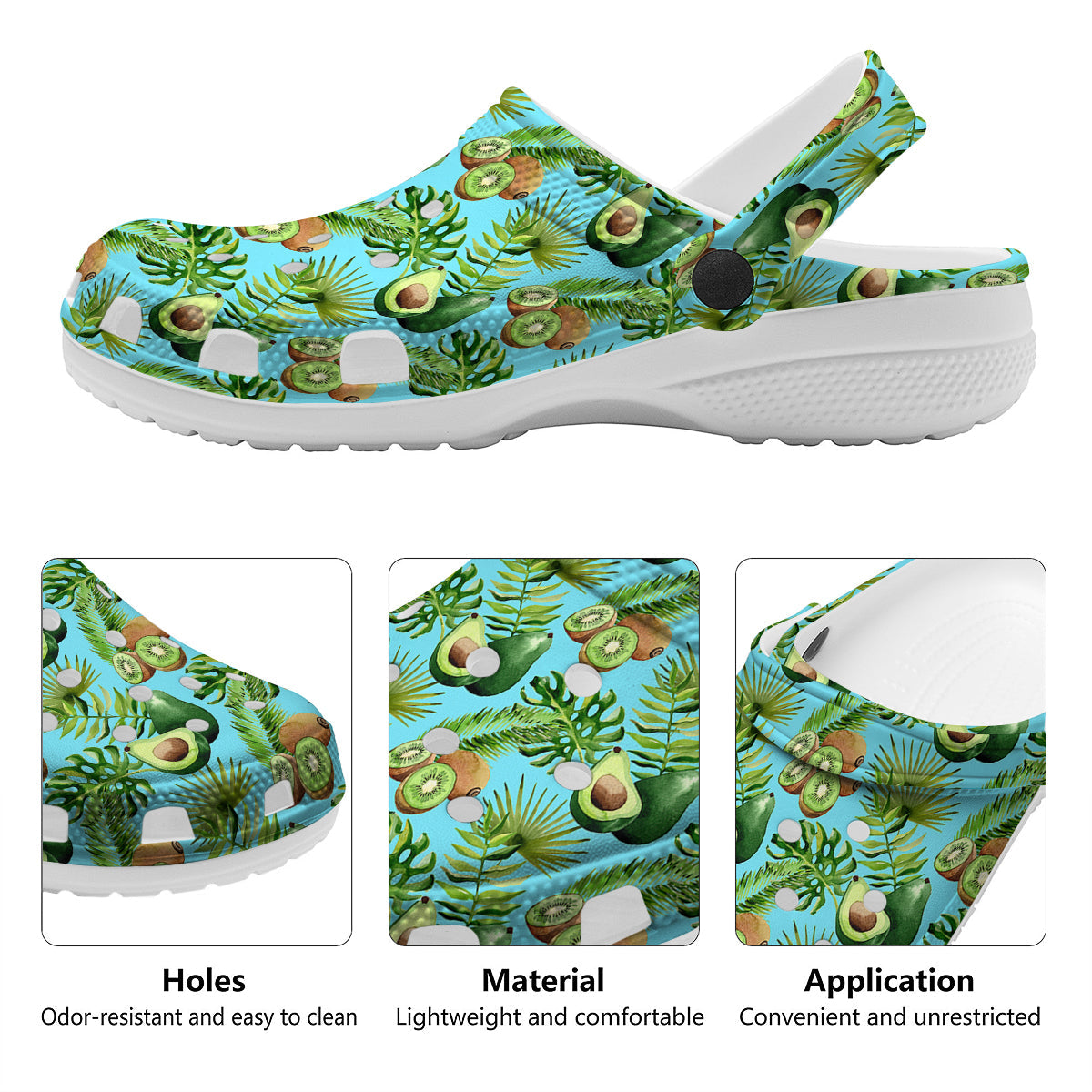Avocado And Watercolor Kiwi Print Pattern Clog-grizzshop