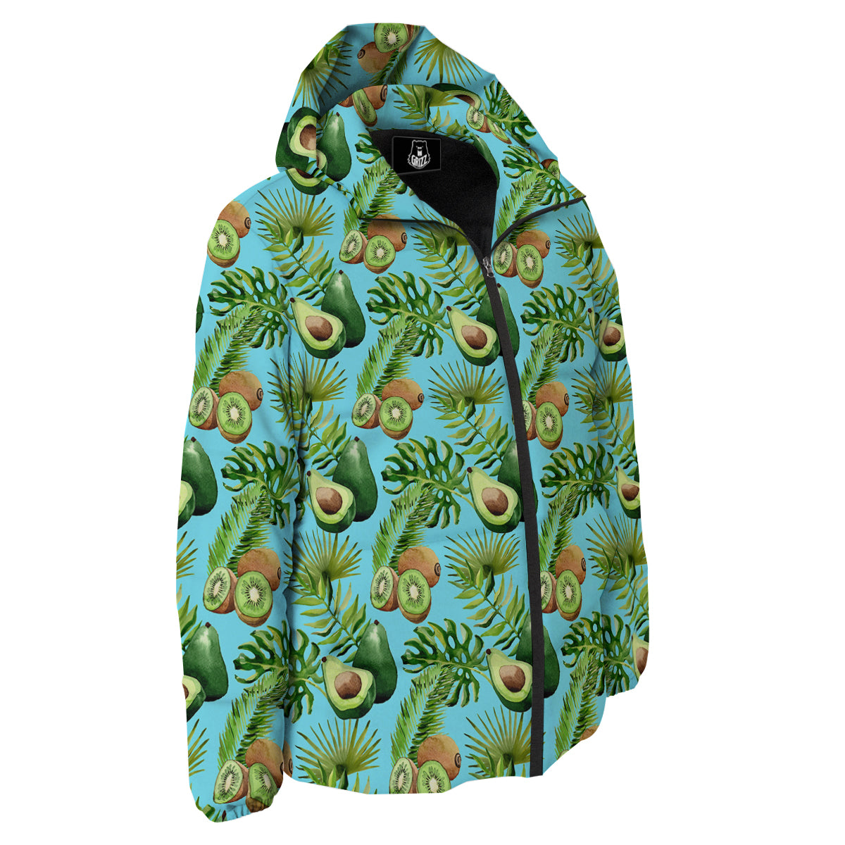 Avocado And Watercolor Kiwi Print Pattern Down Jacket-grizzshop