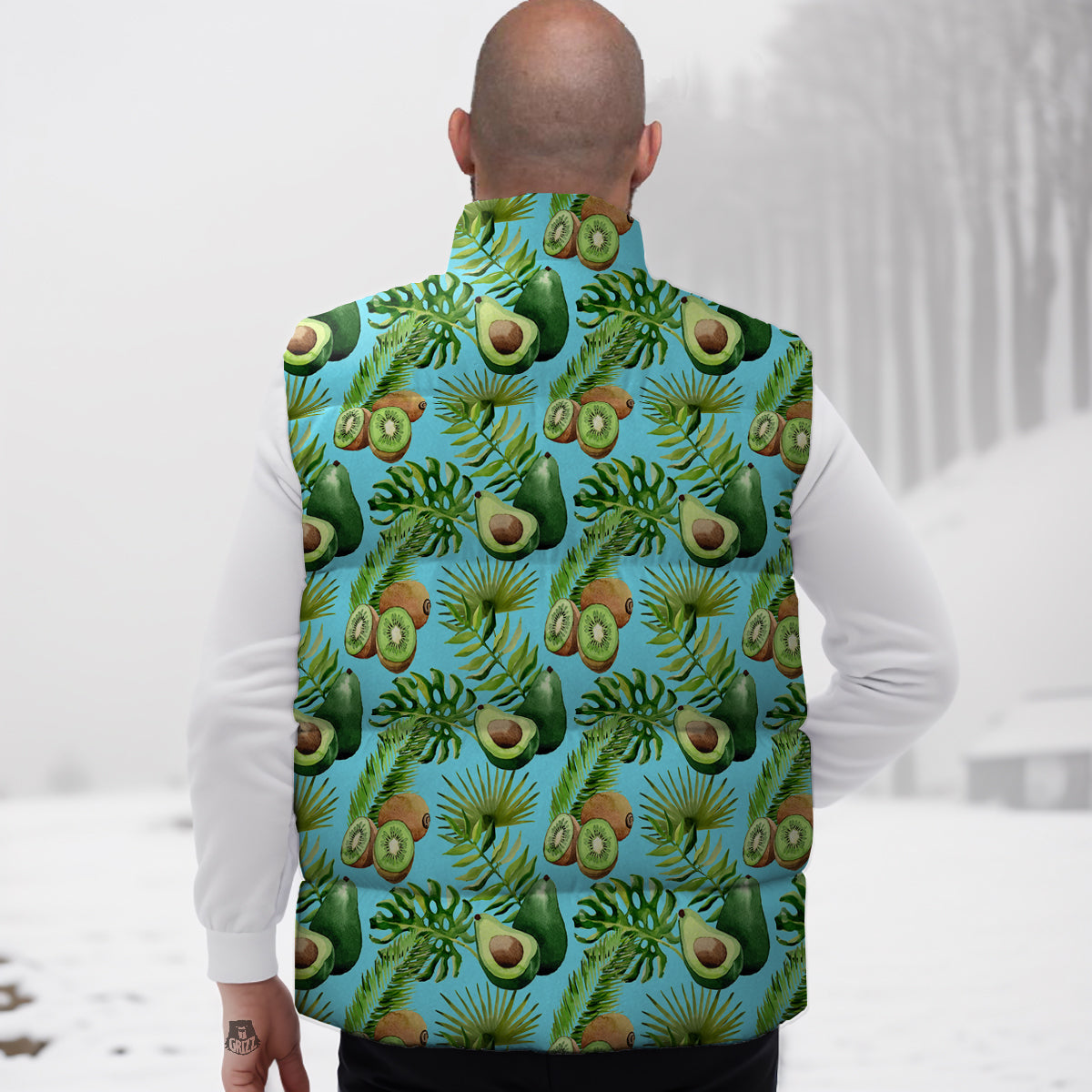 Avocado And Watercolor Kiwi Print Pattern Down Vest