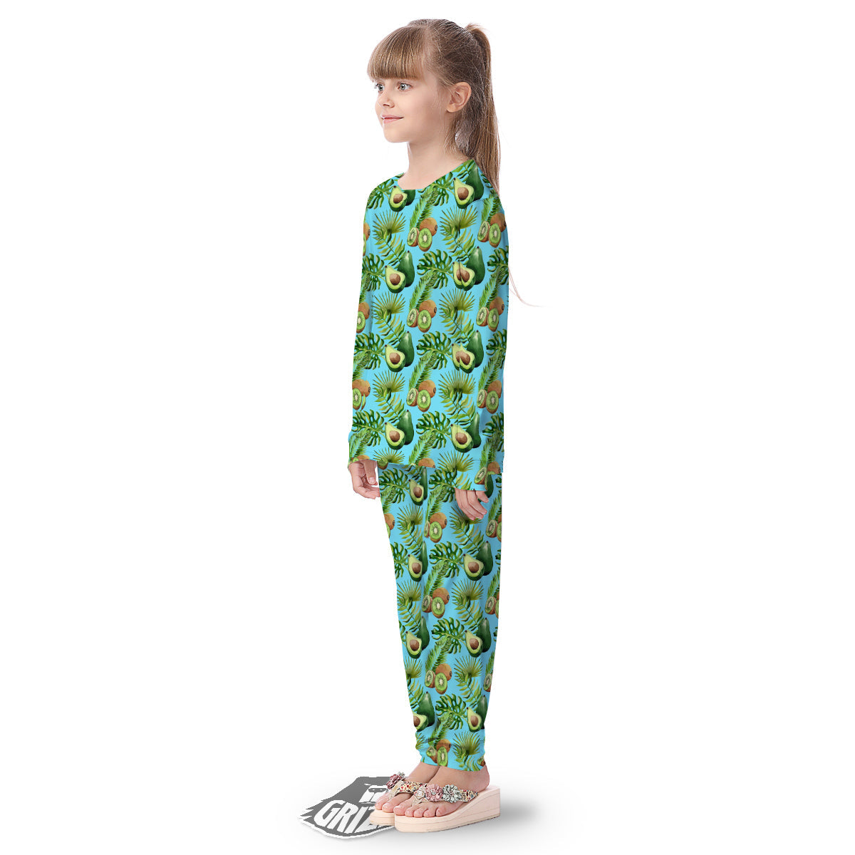 Avocado And Watercolor Kiwi Print Pattern Kid's Pajamas-grizzshop