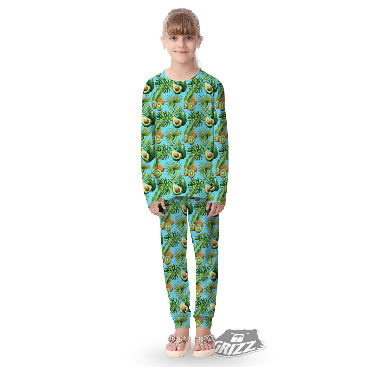 Avocado And Watercolor Kiwi Print Pattern Kid's Pajamas-grizzshop