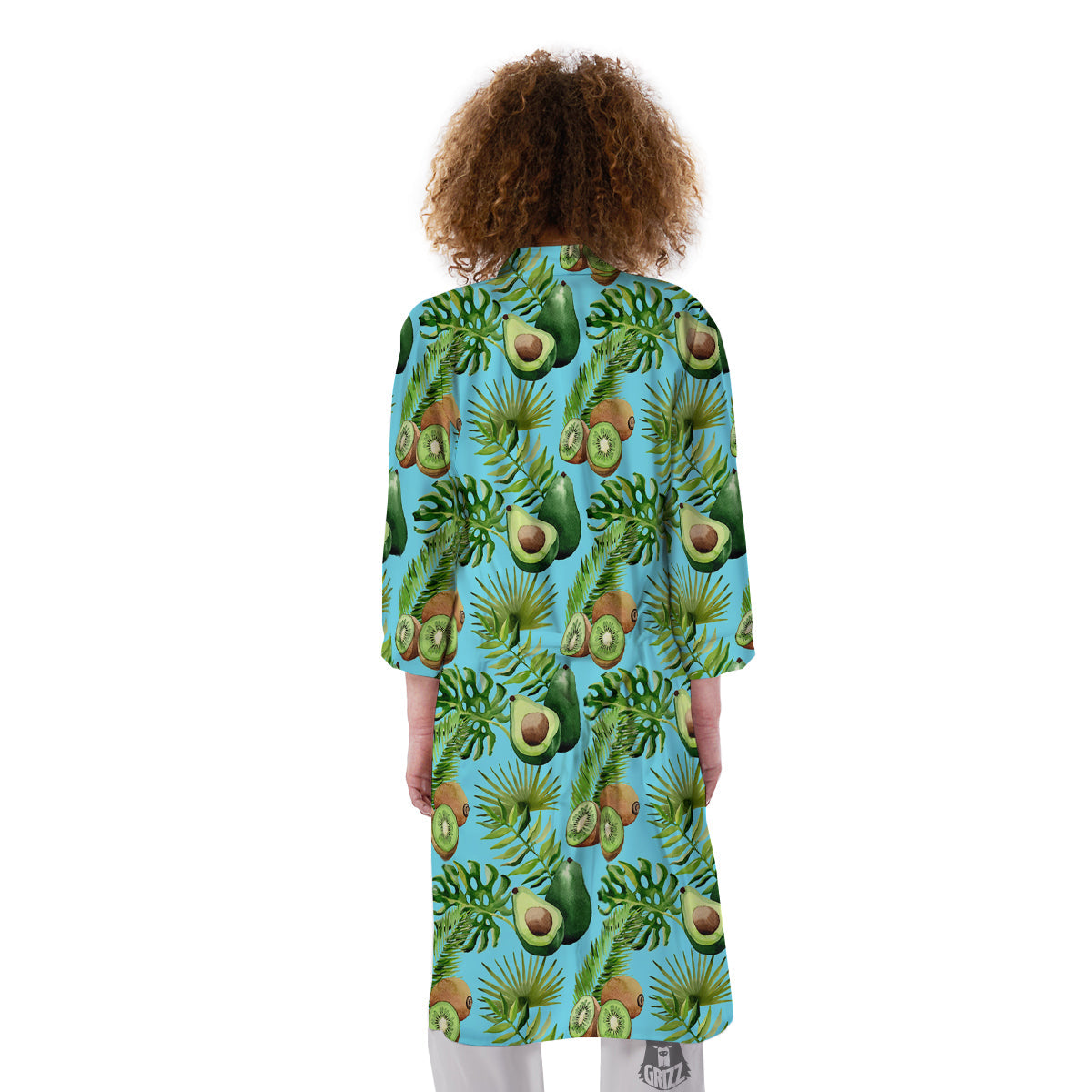 Avocado And Watercolor Kiwi Print Pattern Kimono-grizzshop