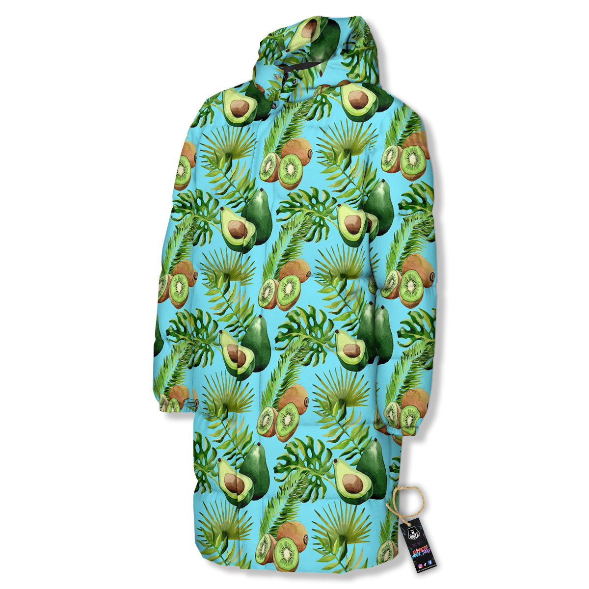 Avocado And Watercolor Kiwi Print Pattern Long Down Jacket-grizzshop