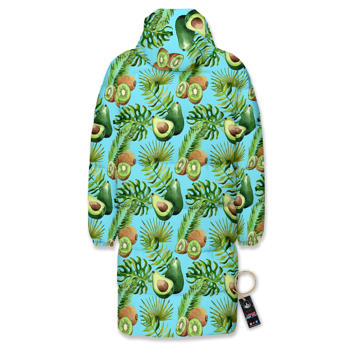 Avocado And Watercolor Kiwi Print Pattern Long Down Jacket-grizzshop