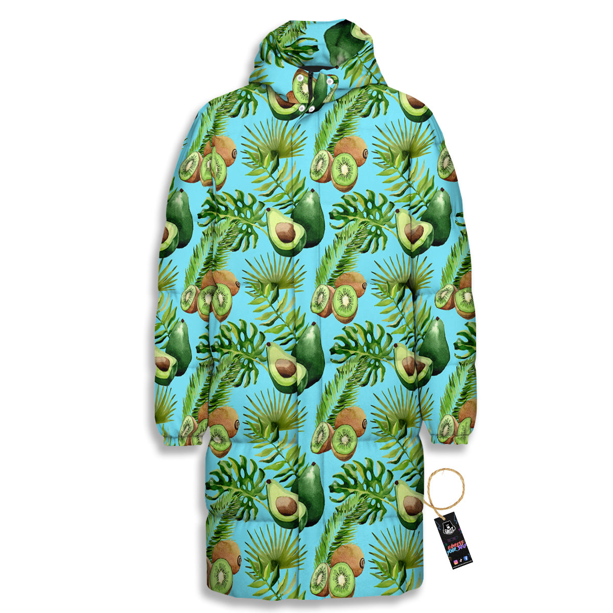 Avocado And Watercolor Kiwi Print Pattern Long Down Jacket-grizzshop
