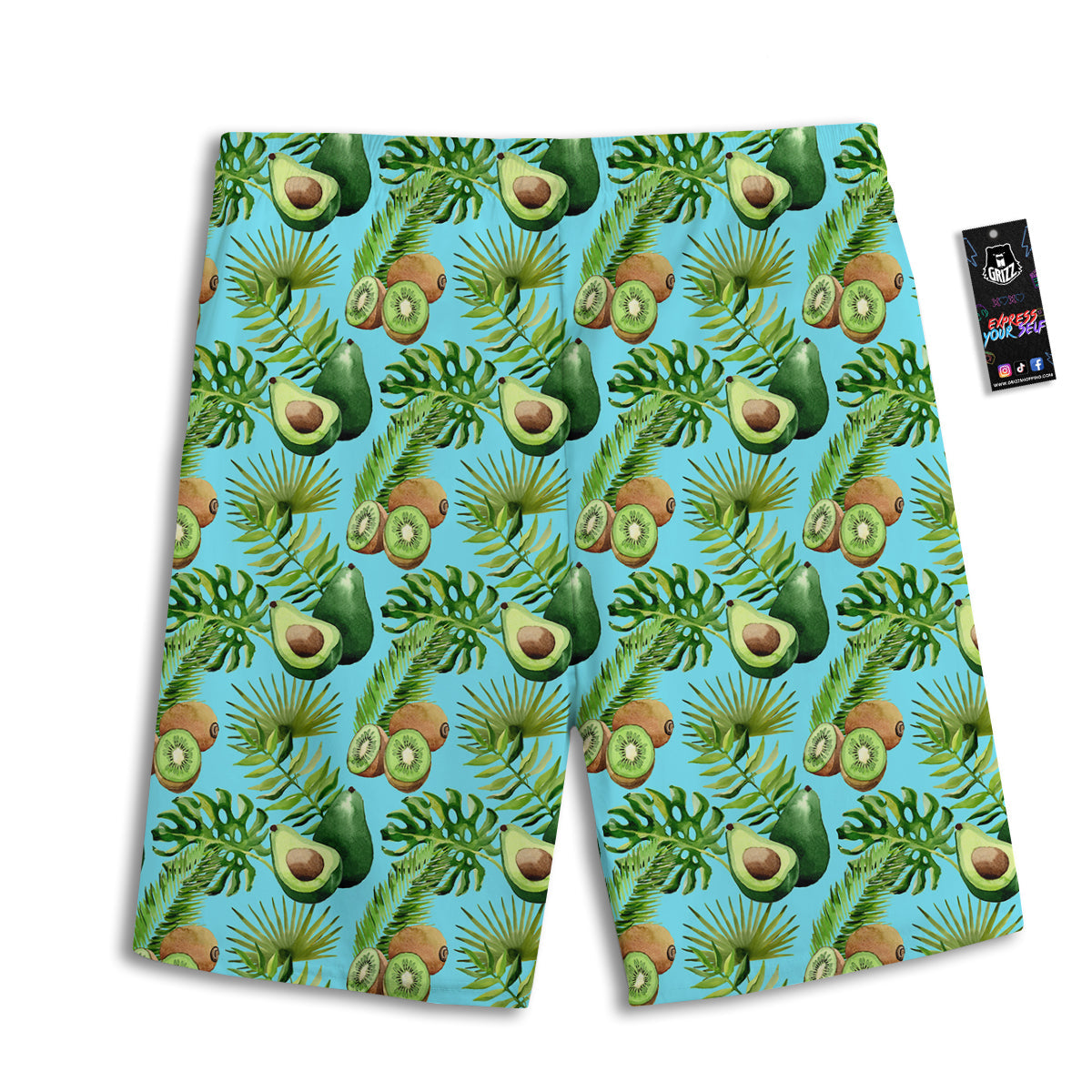 Avocado And Watercolor Kiwi Print Pattern Men's Athletic Shorts