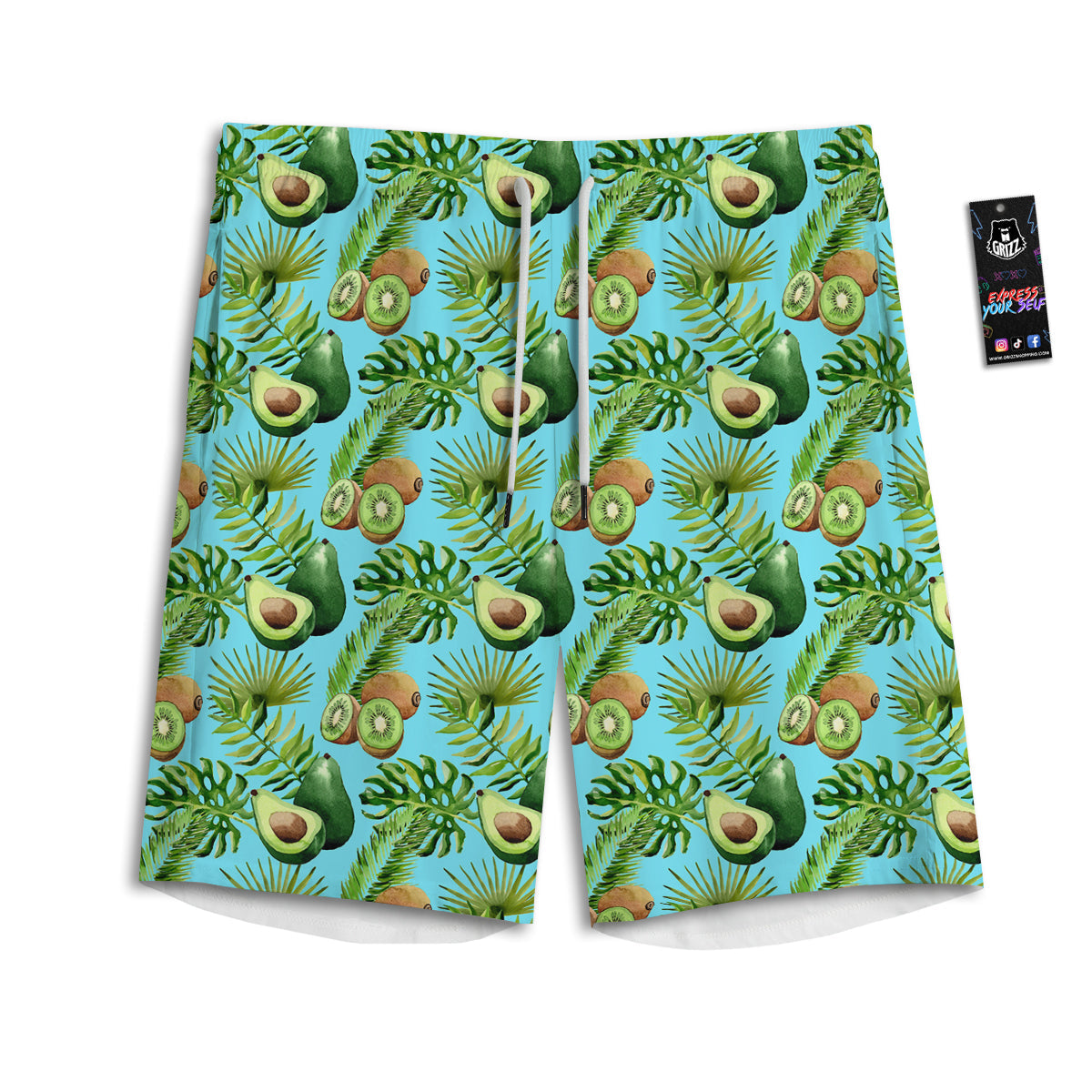 Avocado And Watercolor Kiwi Print Pattern Men's Athletic Shorts