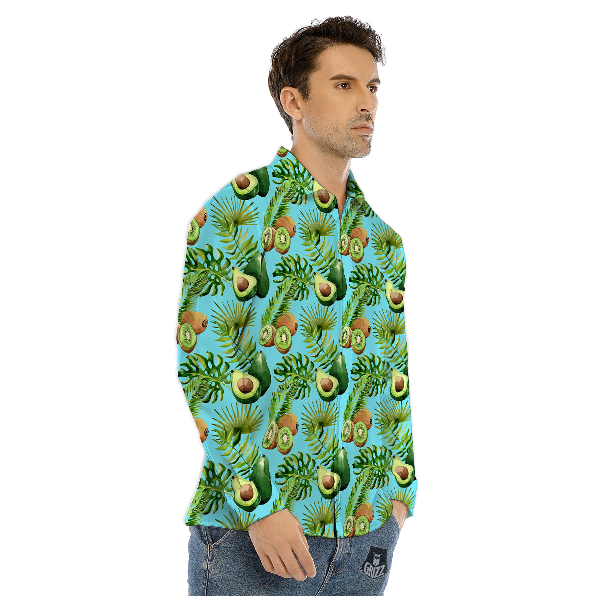 Avocado And Watercolor Kiwi Print Pattern Men's Dress Shirts-grizzshop