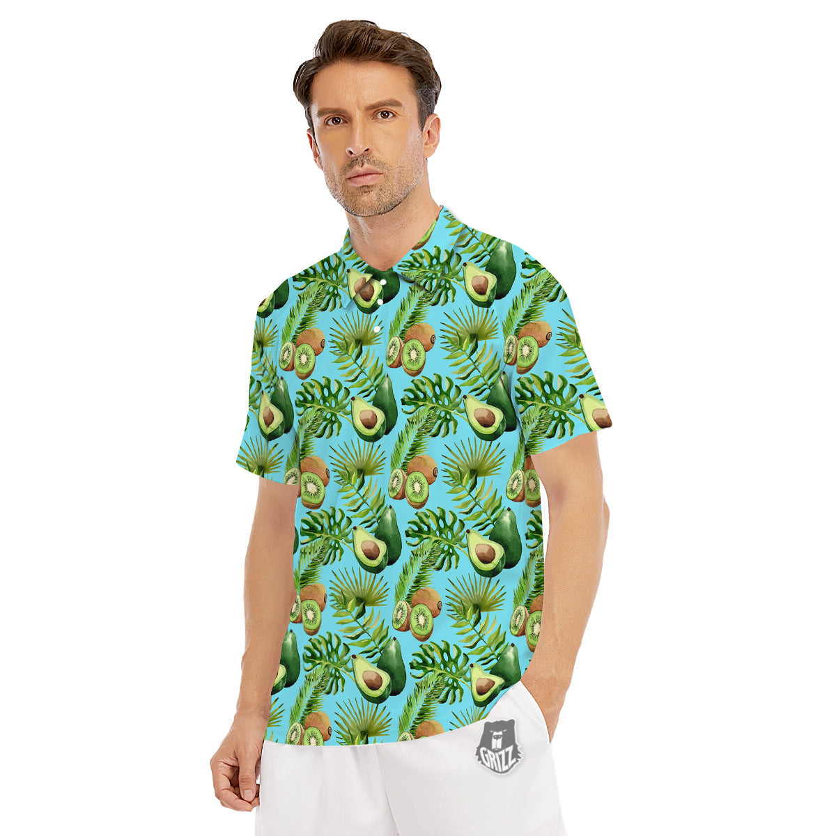Avocado And Watercolor Kiwi Print Pattern Men's Golf Shirts-grizzshop