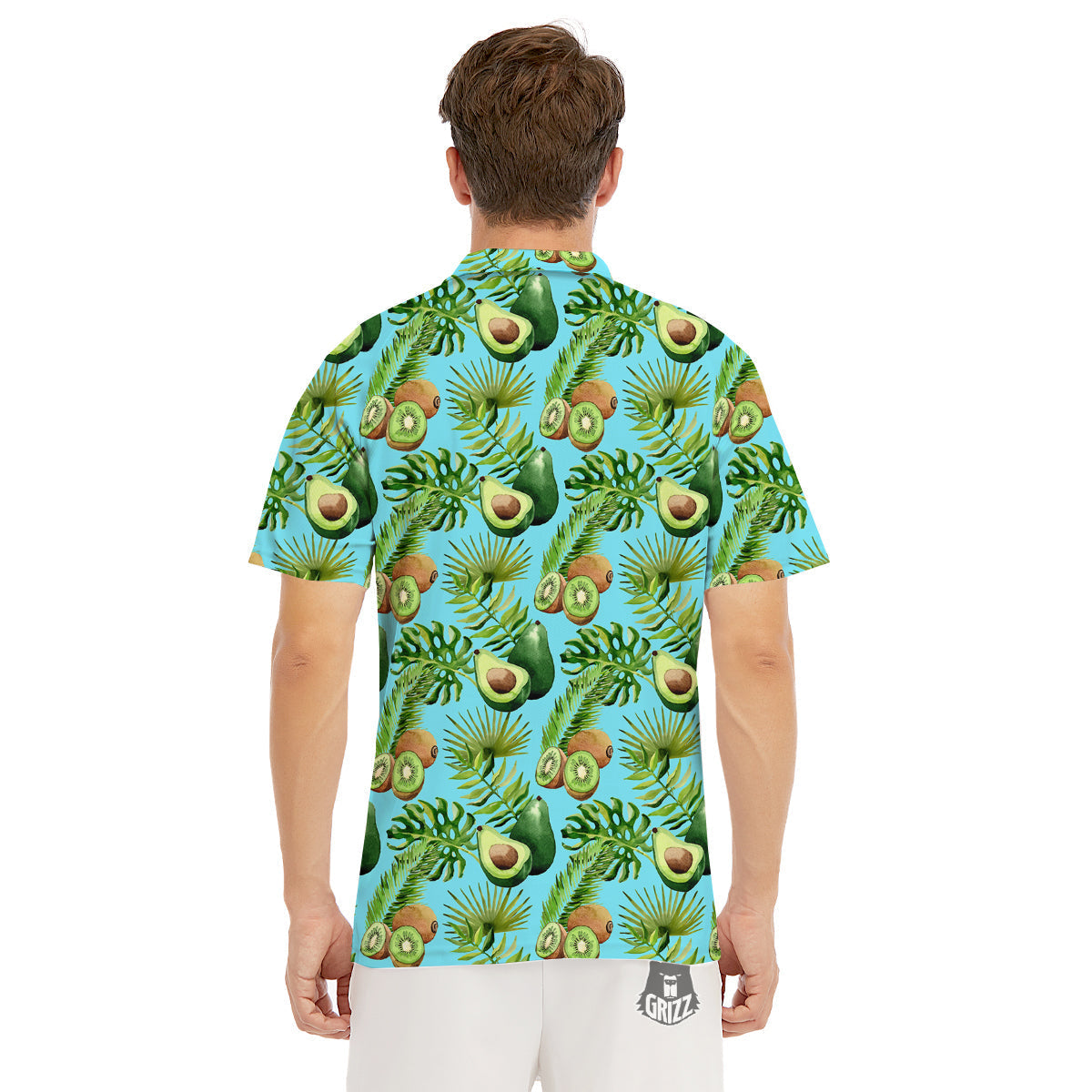 Avocado And Watercolor Kiwi Print Pattern Men's Golf Shirts-grizzshop