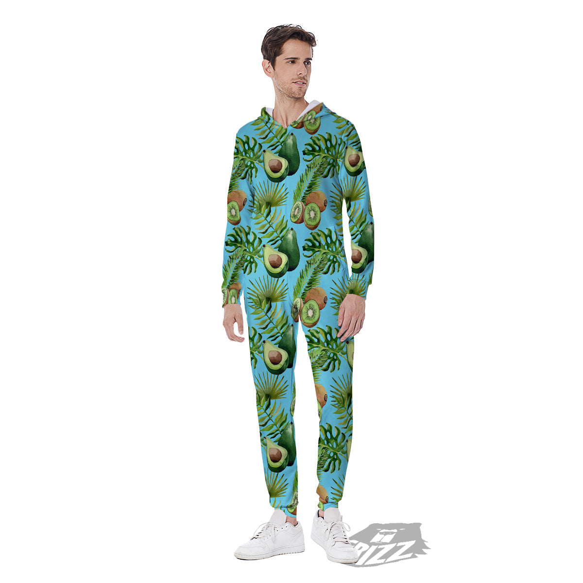 Avocado And Watercolor Kiwi Print Pattern Men's Jumpsuit-grizzshop