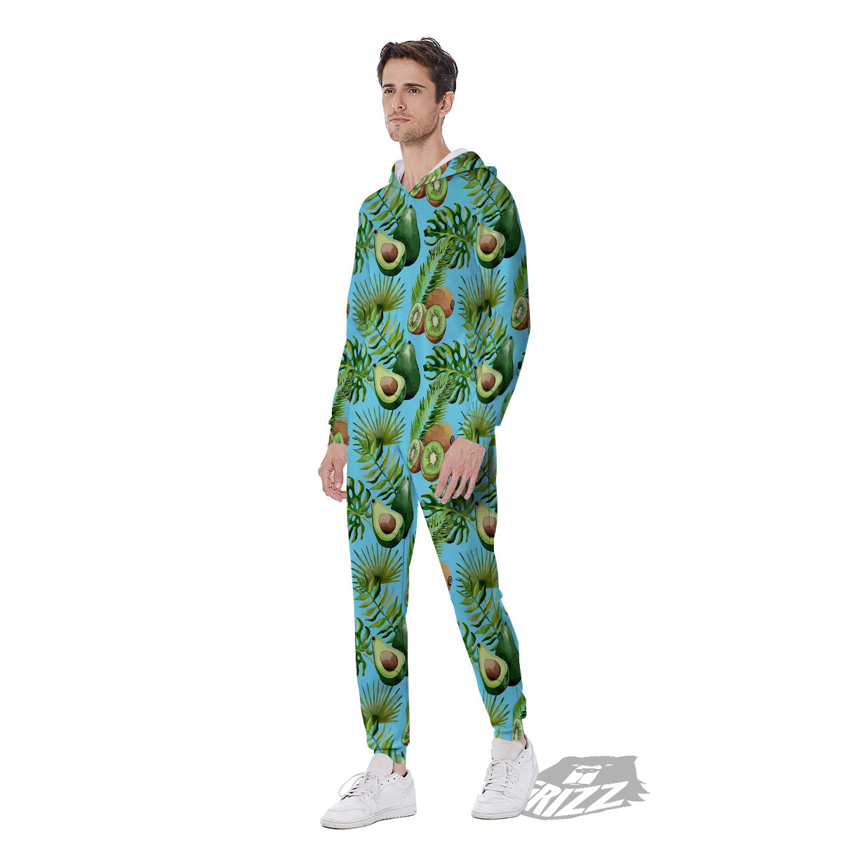 Avocado And Watercolor Kiwi Print Pattern Men's Jumpsuit-grizzshop