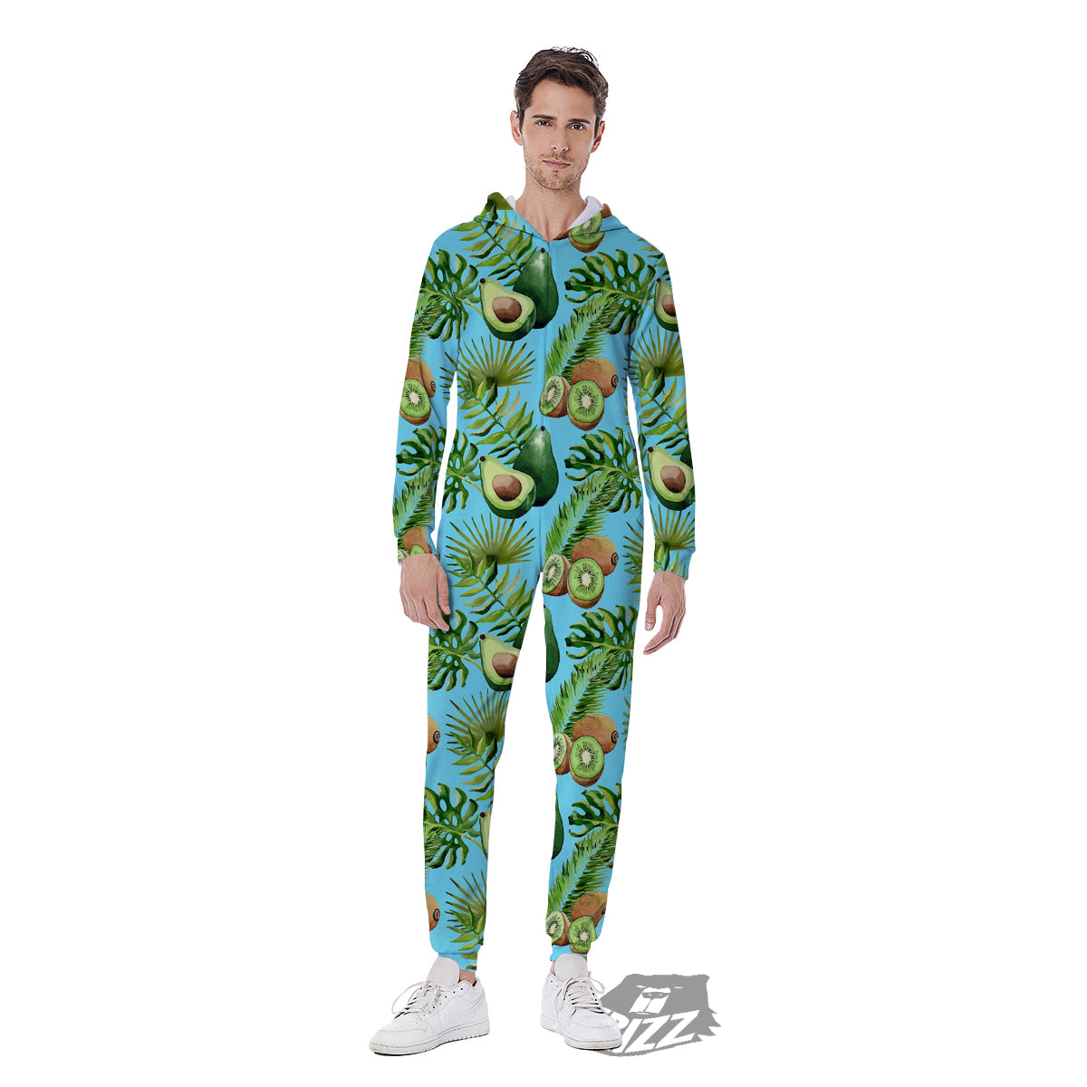 Avocado And Watercolor Kiwi Print Pattern Men's Jumpsuit-grizzshop
