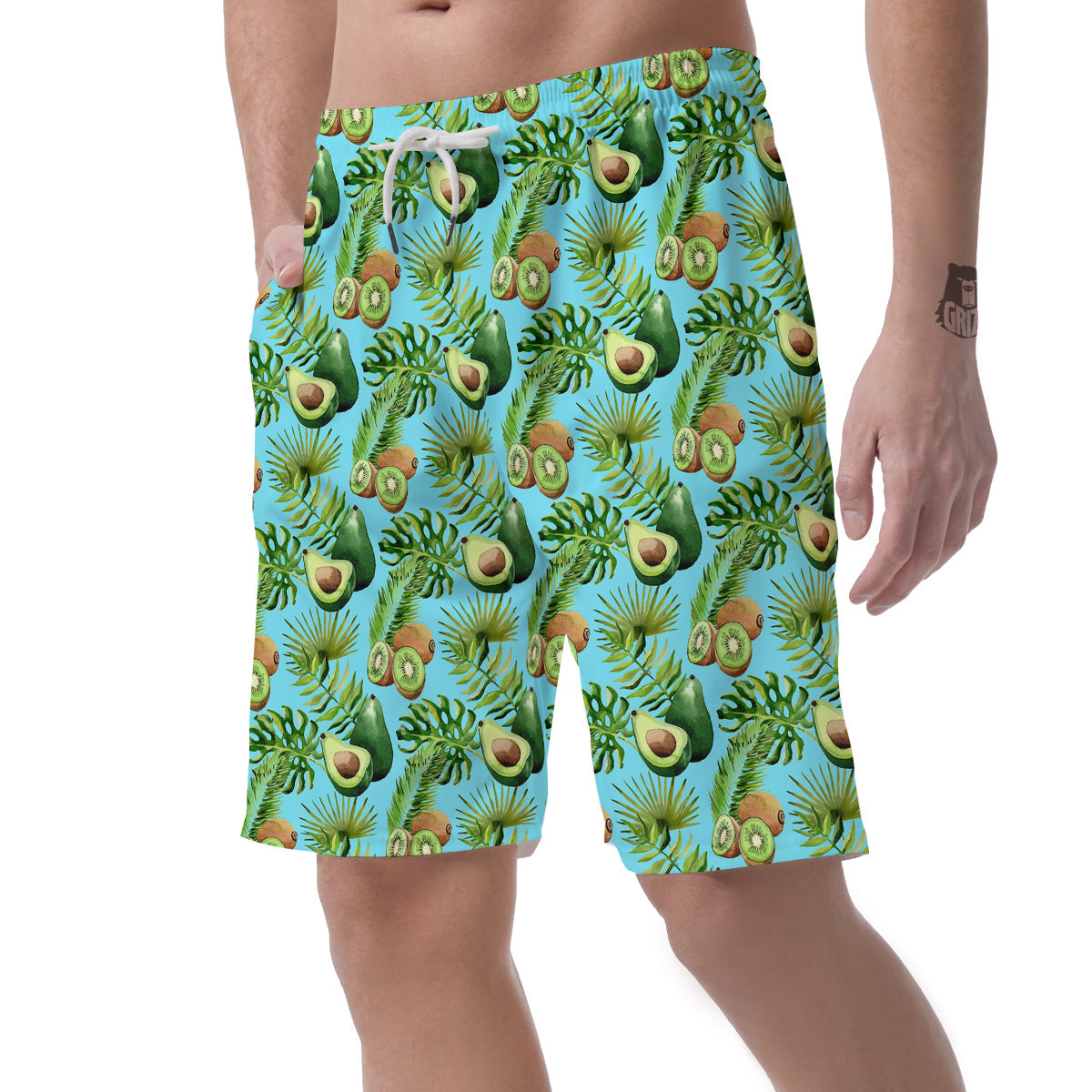 Avocado And Watercolor Kiwi Print Pattern Men's Shorts-grizzshop