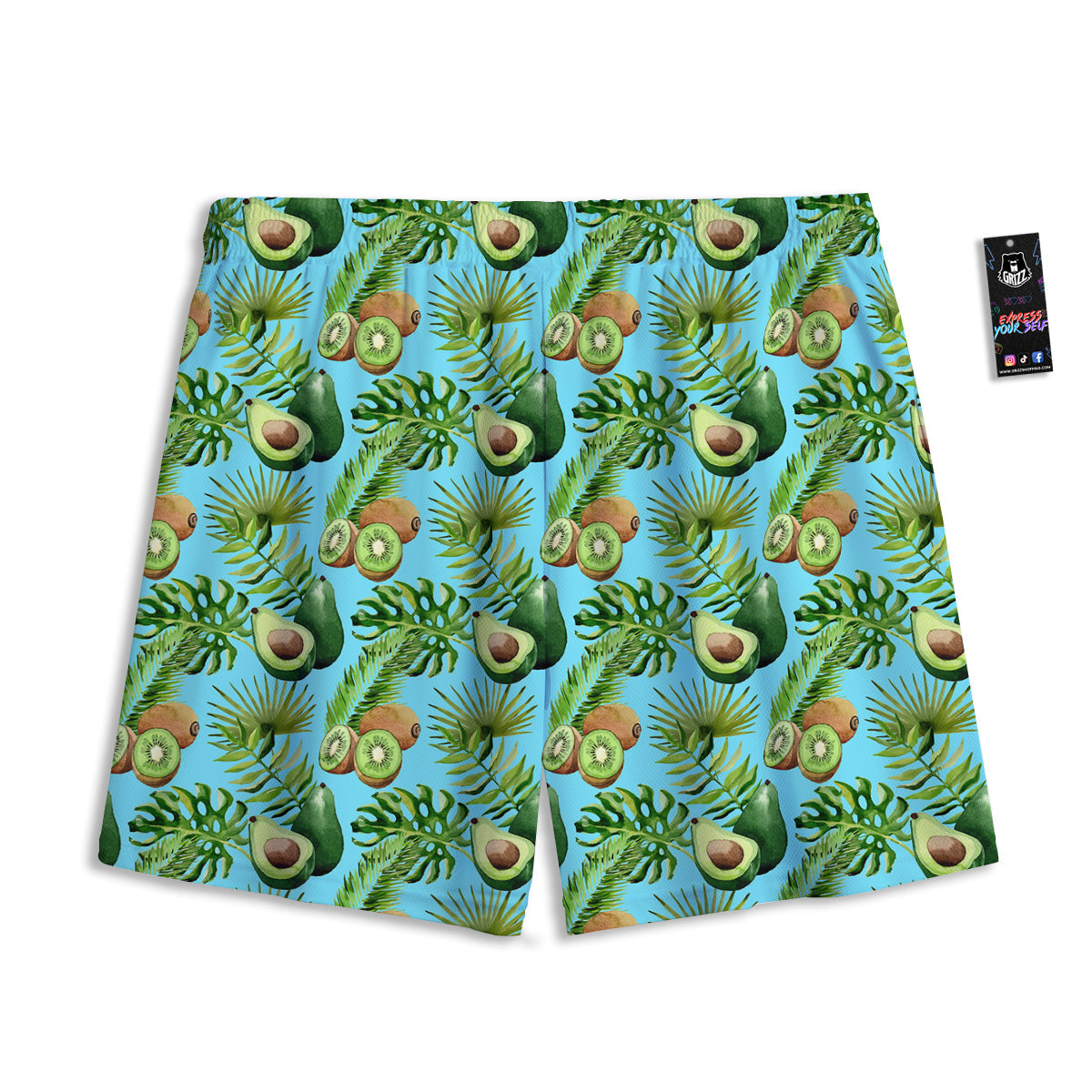 Avocado And Watercolor Kiwi Print Pattern Mesh Shorts