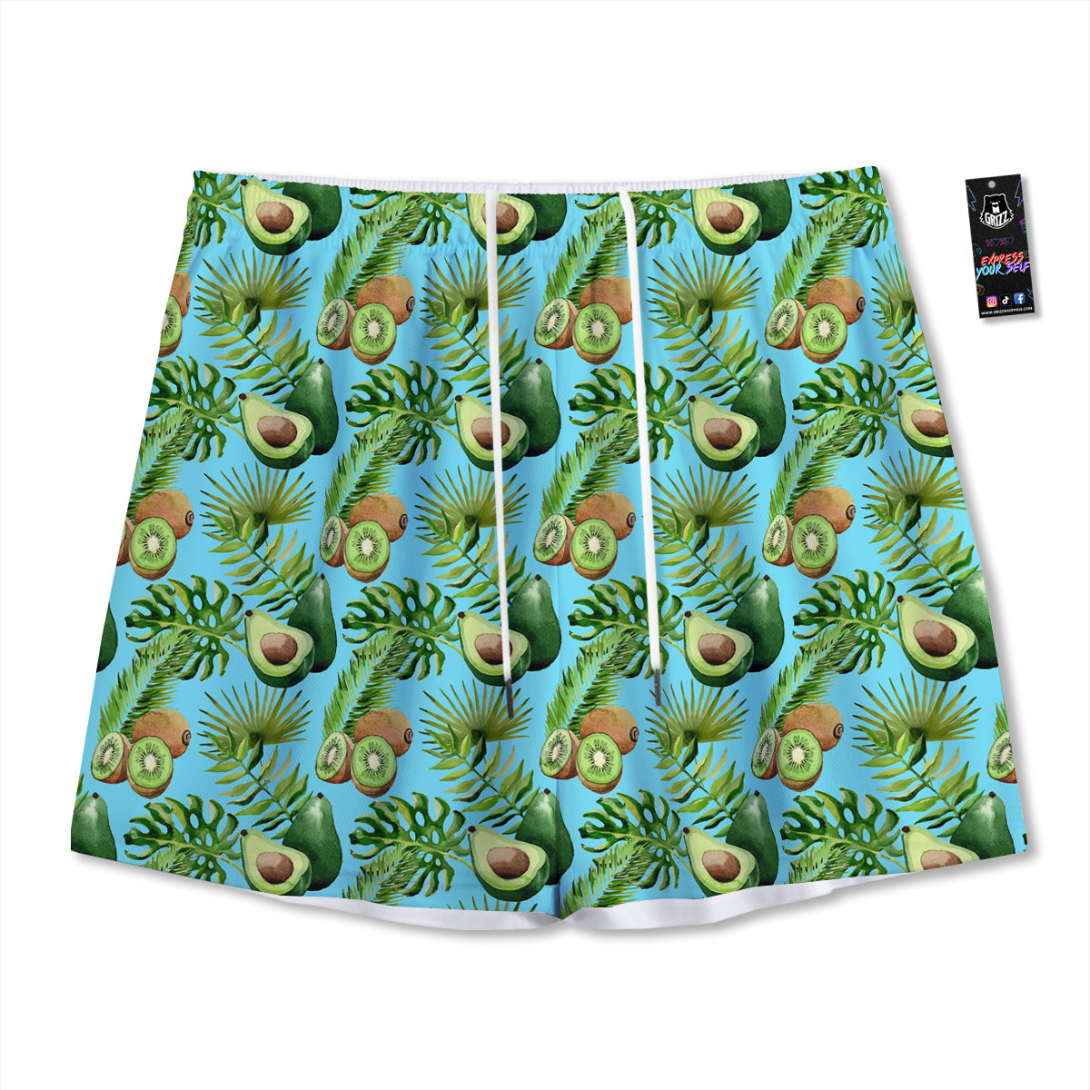 Avocado And Watercolor Kiwi Print Pattern Mesh Shorts