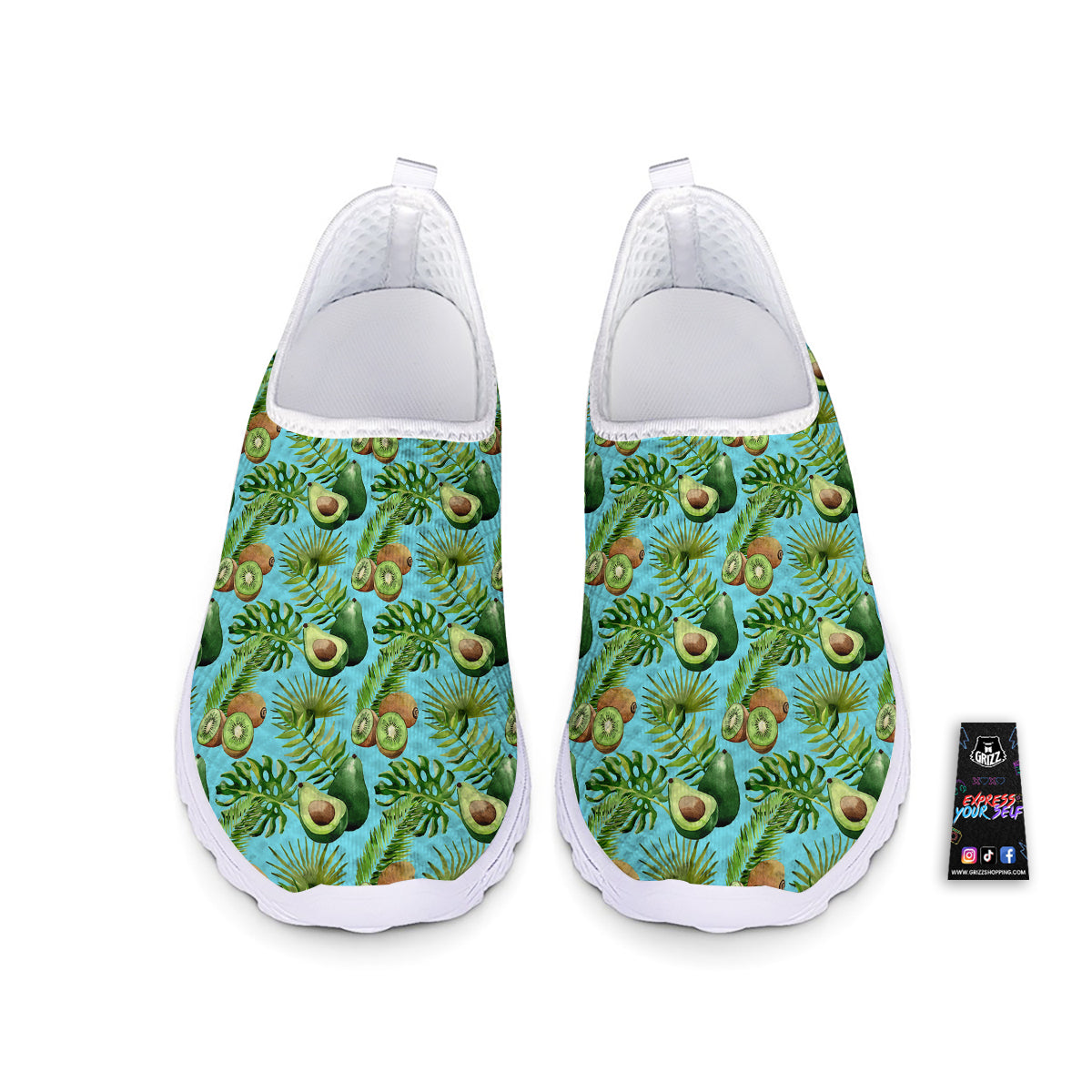 Avocado And Watercolor Kiwi Print Pattern Nurse Shoes-grizzshop