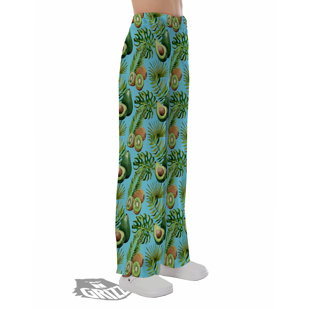 Avocado And Watercolor Kiwi Print Pattern Pajama Pants-grizzshop