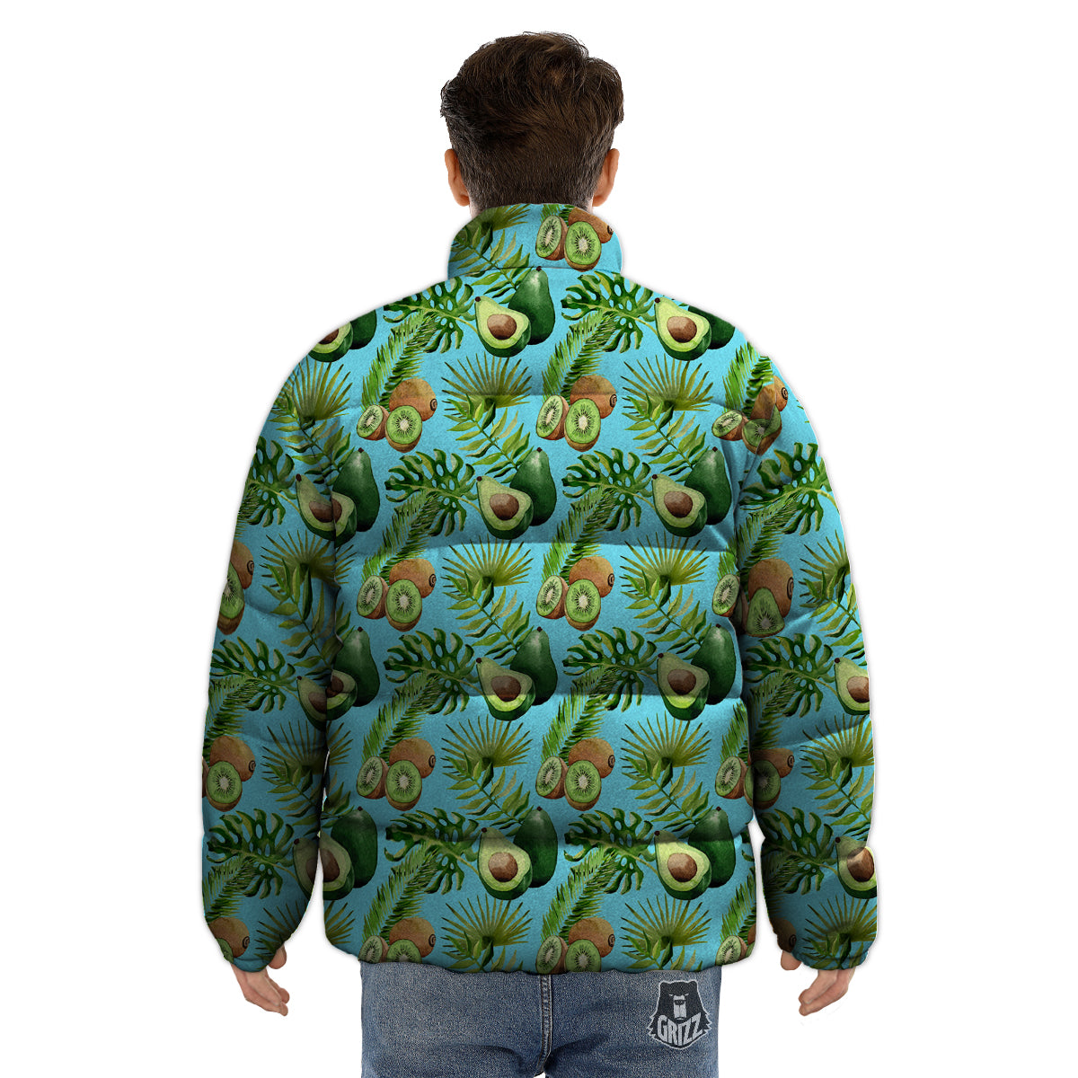 Avocado And Watercolor Kiwi Print Pattern Puffer Jacket-grizzshop