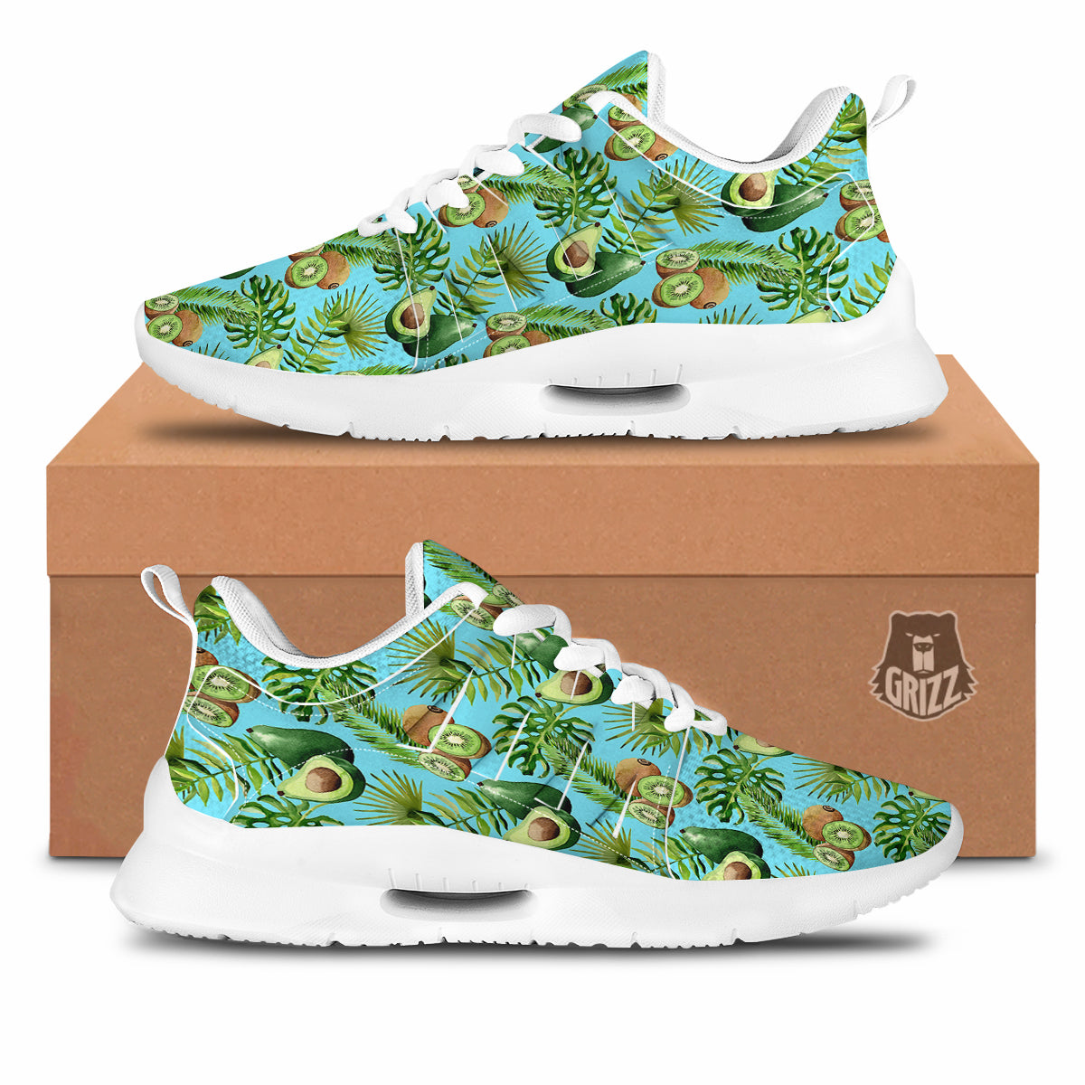 Avocado And Watercolor Kiwi Print Pattern Tennis Shoes-grizzshop