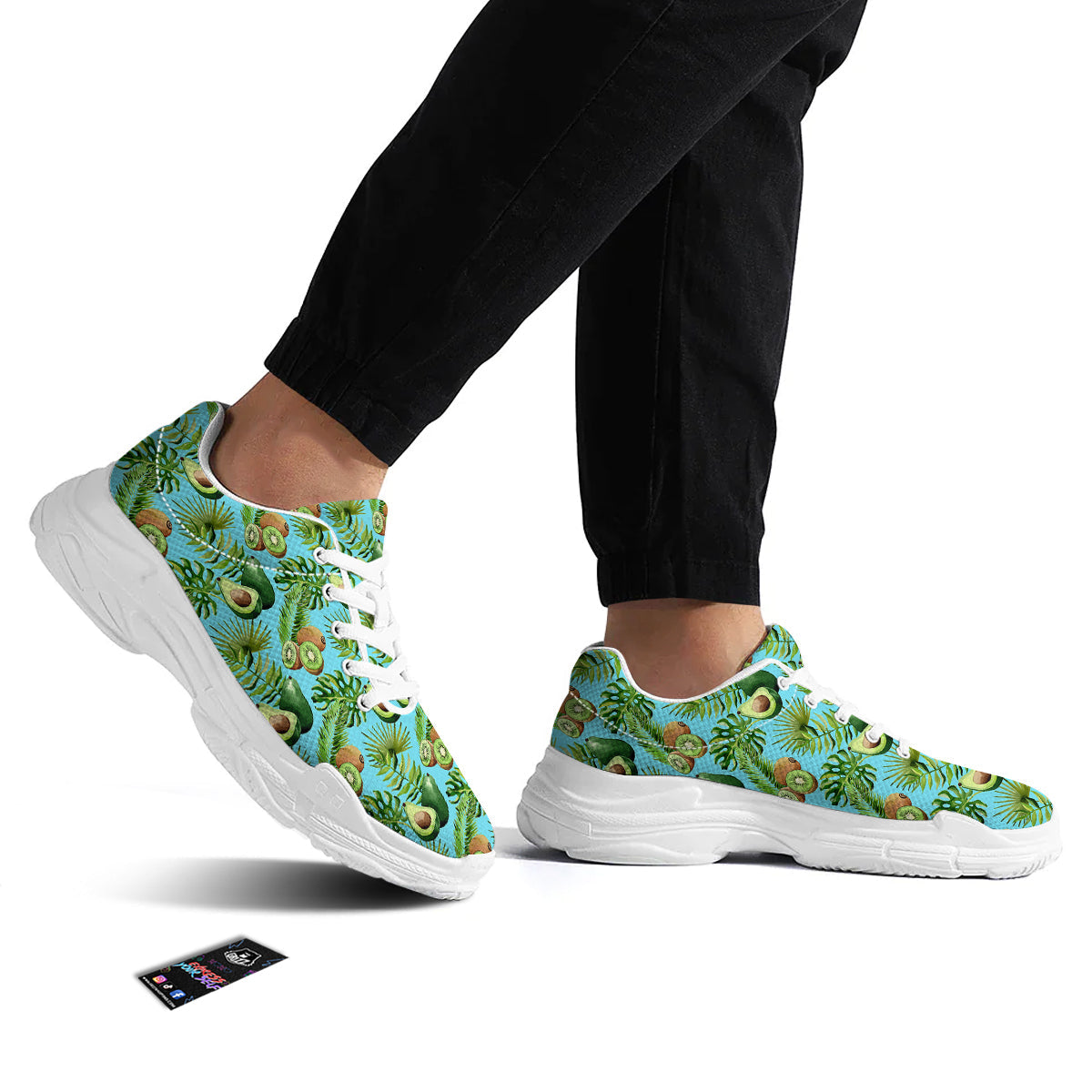 Avocado And Watercolor Kiwi Print Pattern White Chunky Shoes-grizzshop