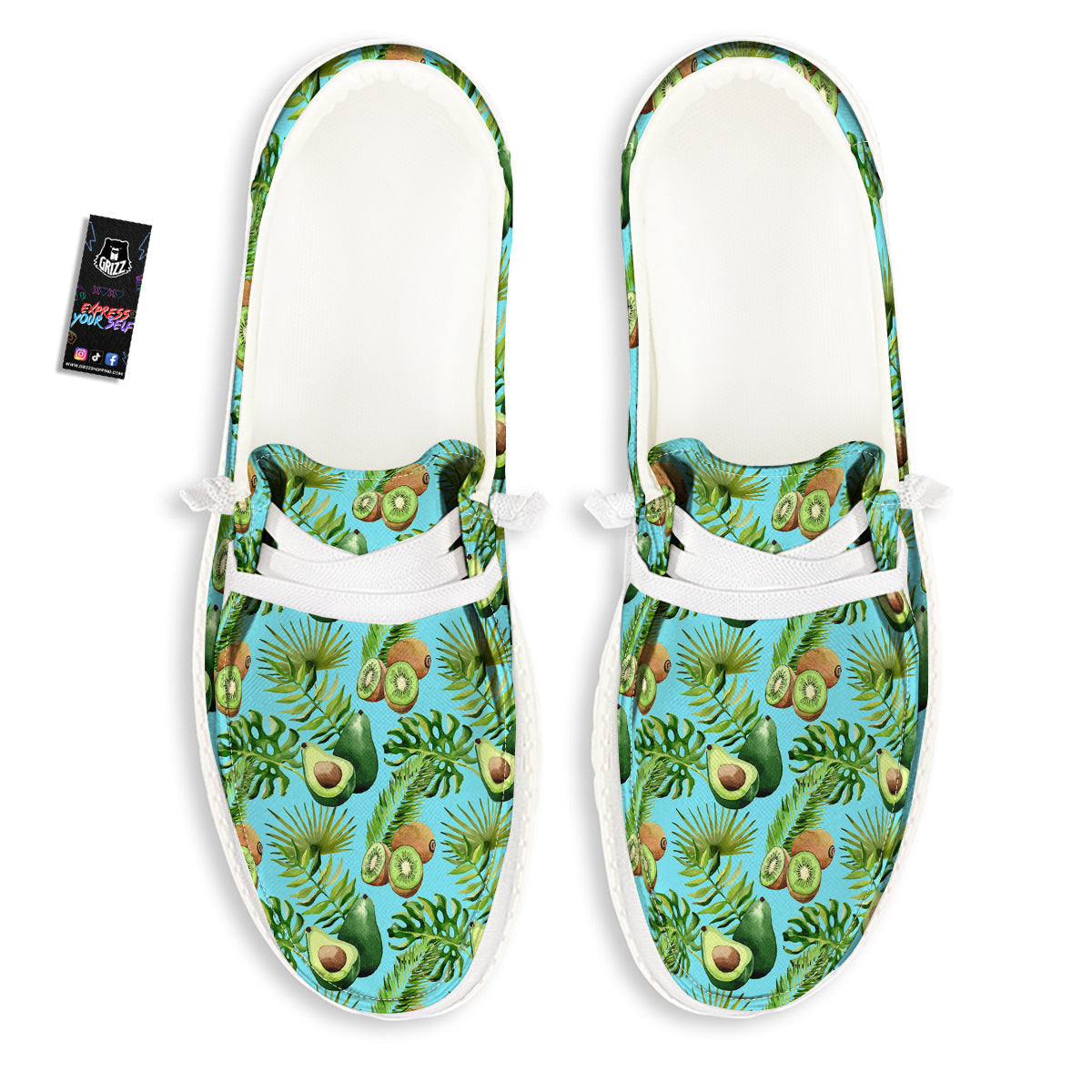 Avocado And Watercolor Kiwi Print Pattern White Loafers-grizzshop