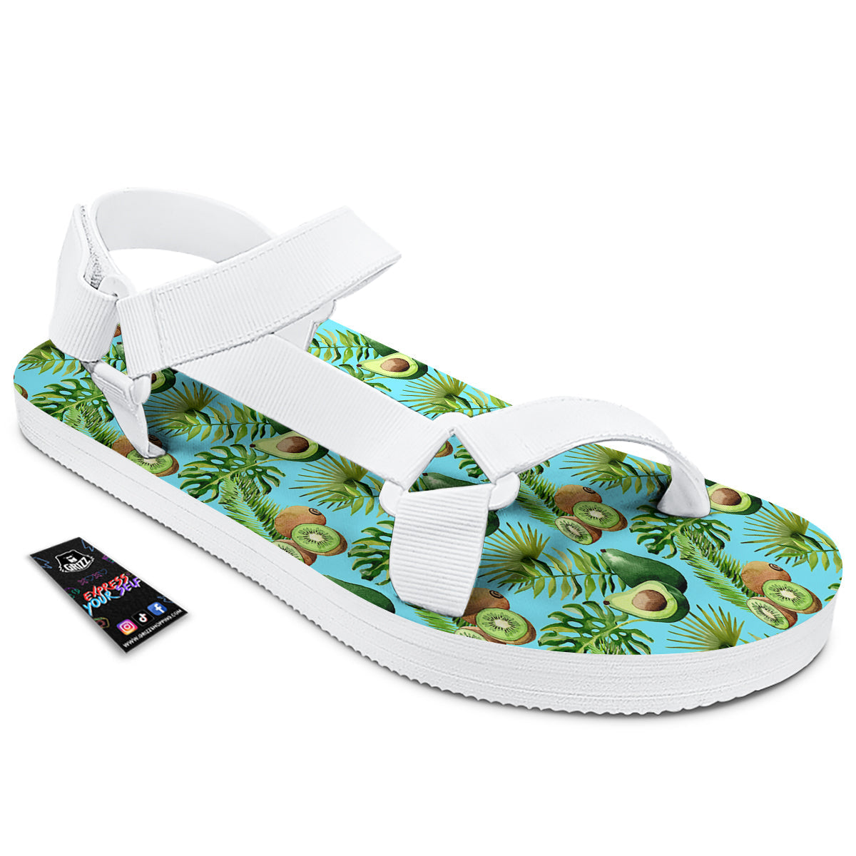 Avocado And Watercolor Kiwi Print Pattern White Open Toe Sandals-grizzshop