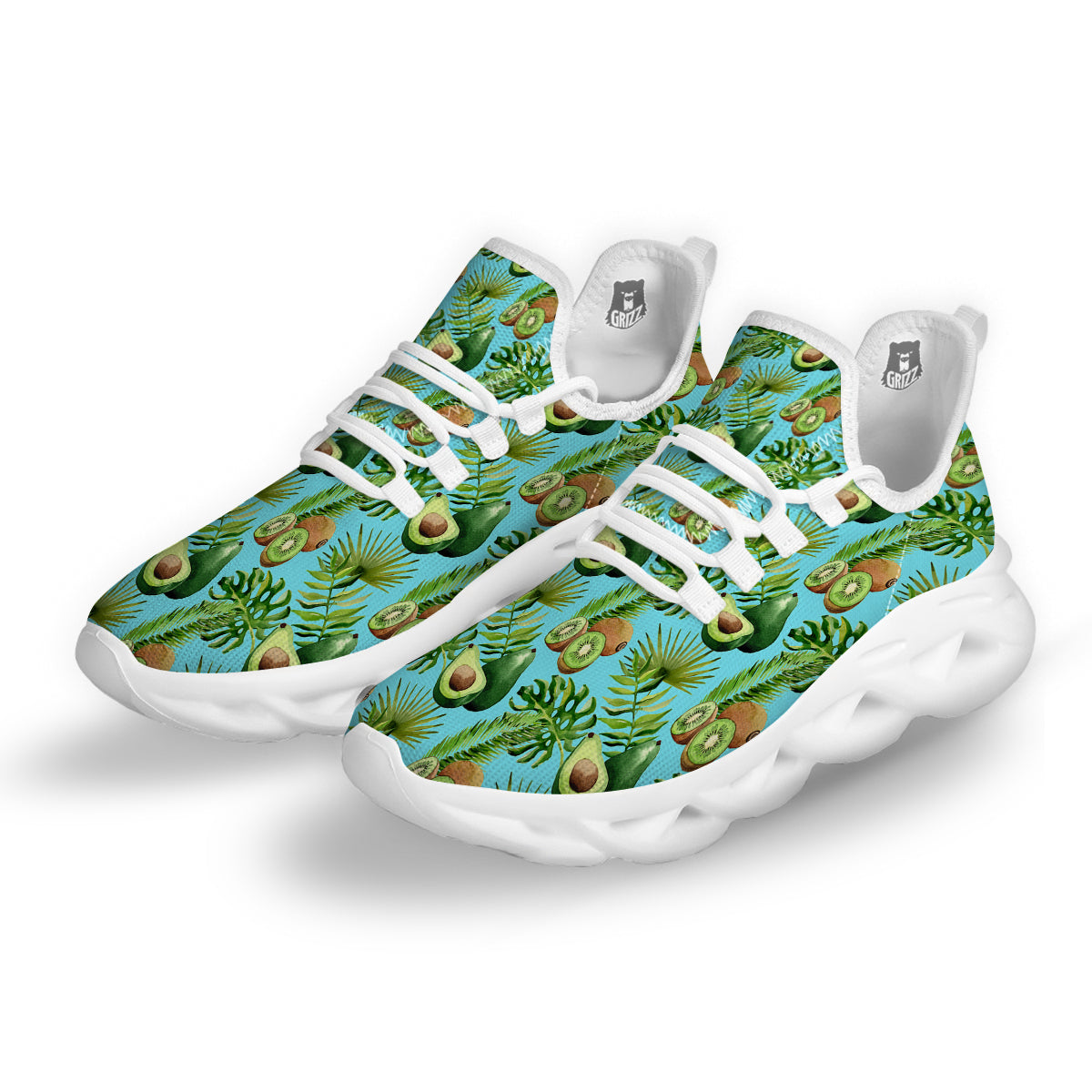 Avocado And Watercolor Kiwi Print Pattern White Running Shoes-grizzshop