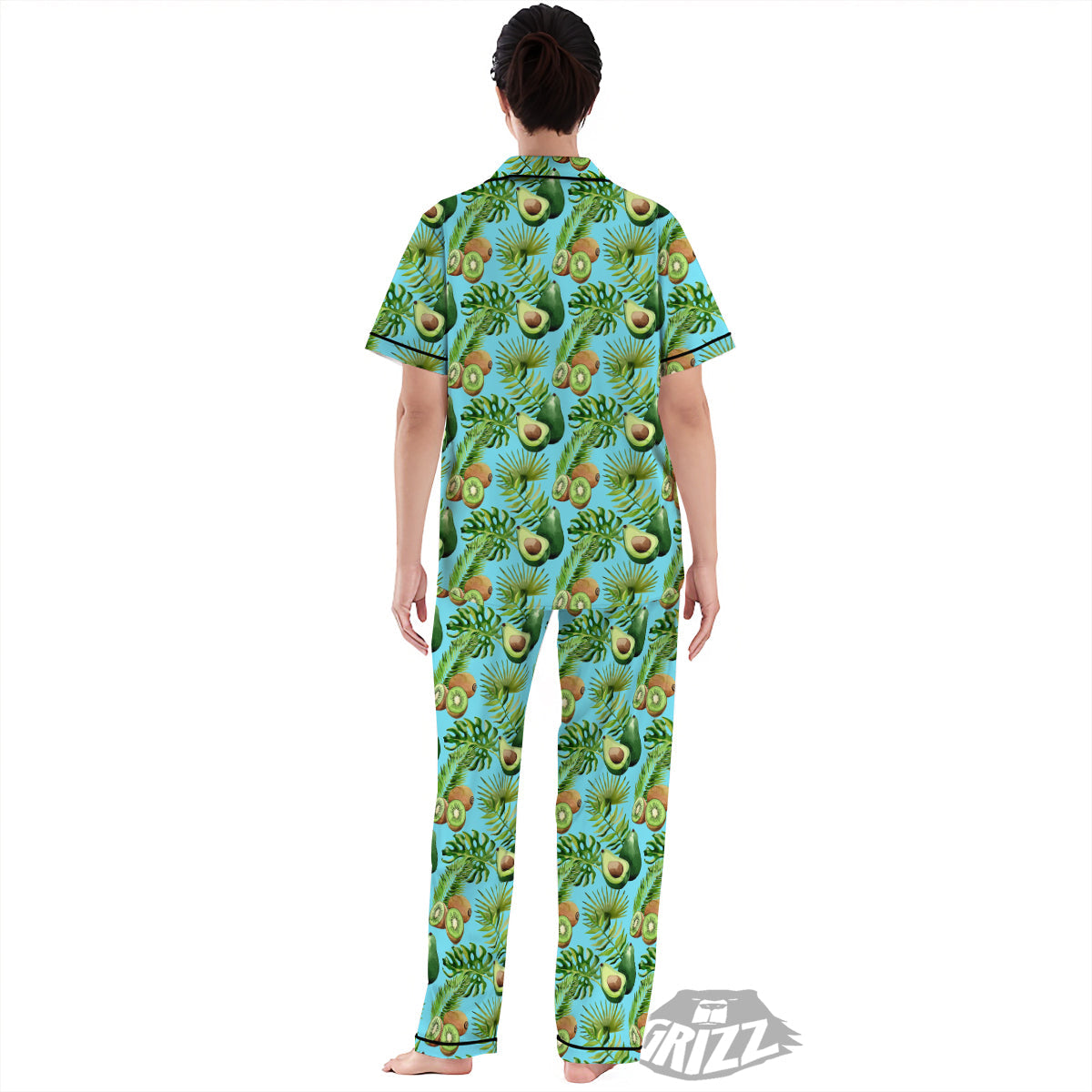 Avocado And Watercolor Kiwi Print Pattern Women's Pajamas Set-grizzshop