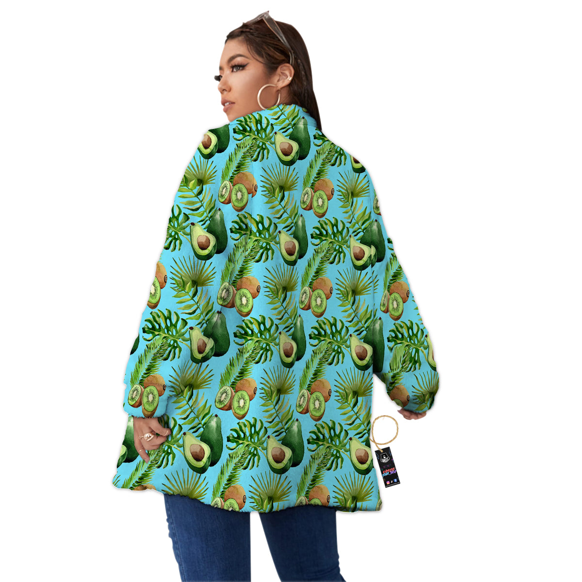 Avocado And Watercolor Kiwi Print Pattern Women's Sherpa Jacket-grizzshop