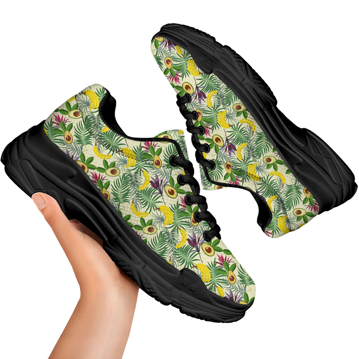 Avocado Banana Leaf Print Pattern Black Chunky Shoes-grizzshop