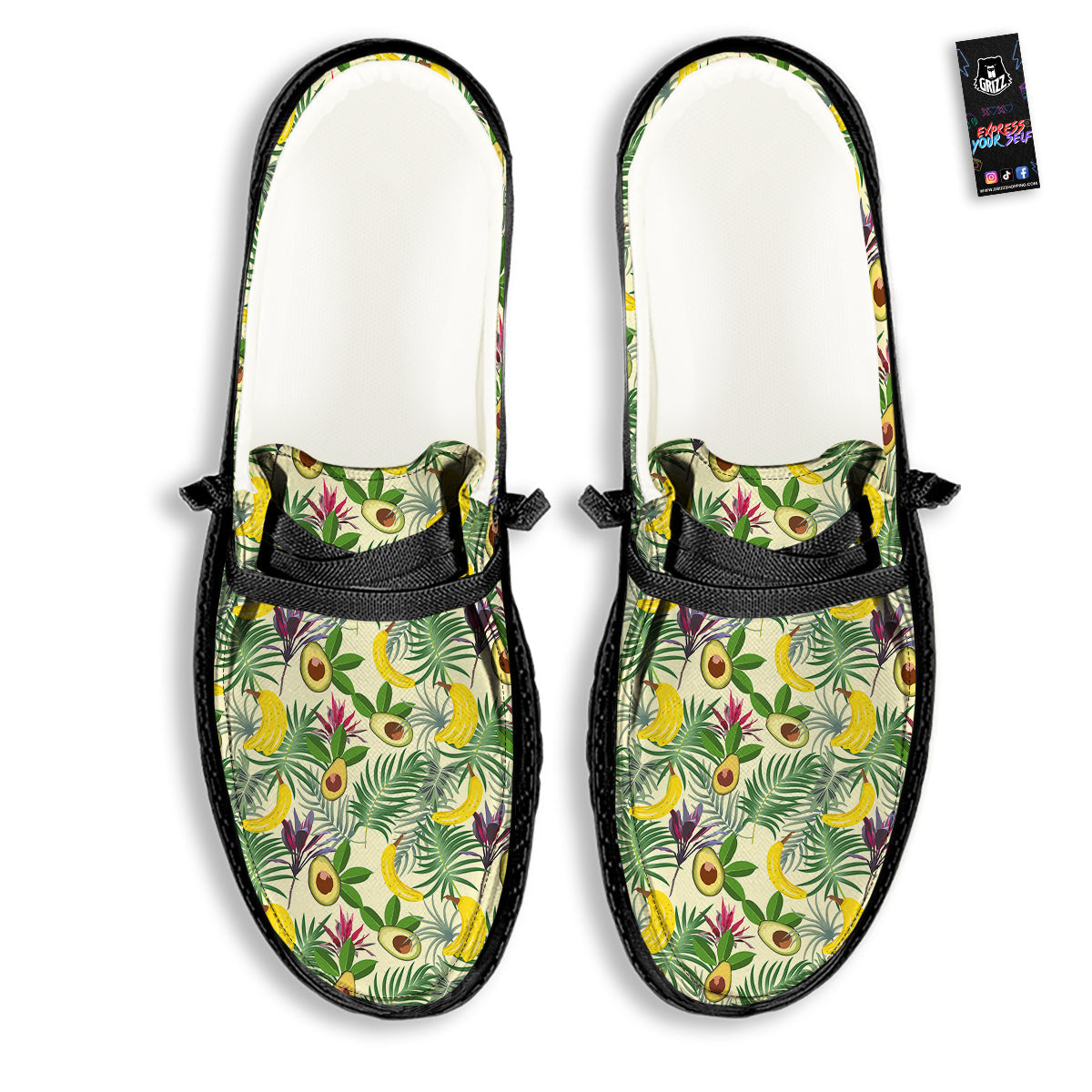 Avocado Banana Leaf Print Pattern Black Loafers-grizzshop