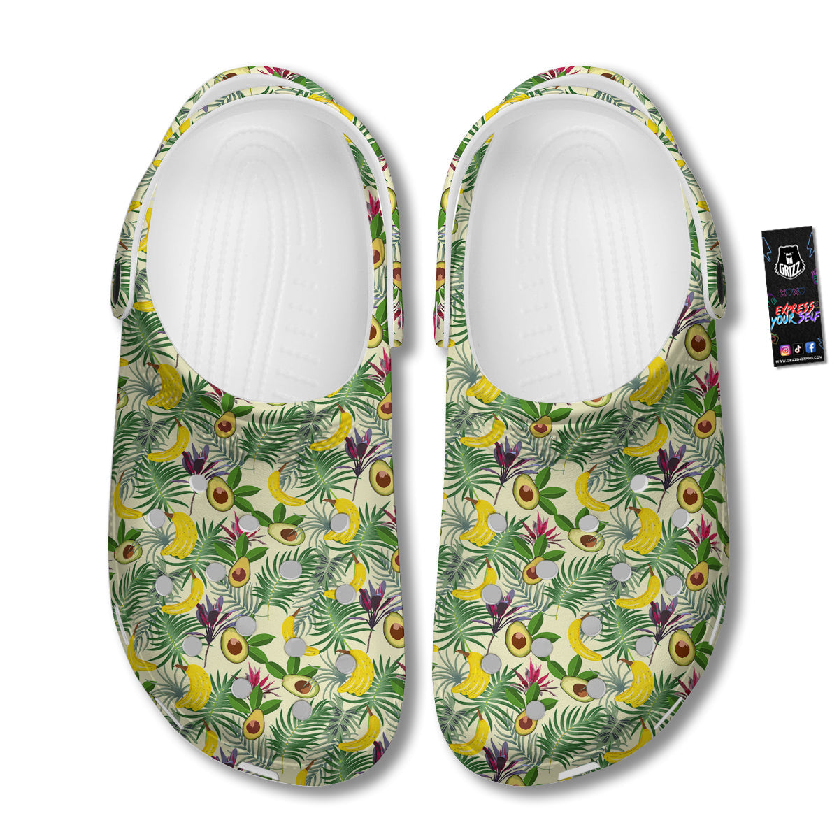 Avocado Banana Leaf Print Pattern Clog-grizzshop