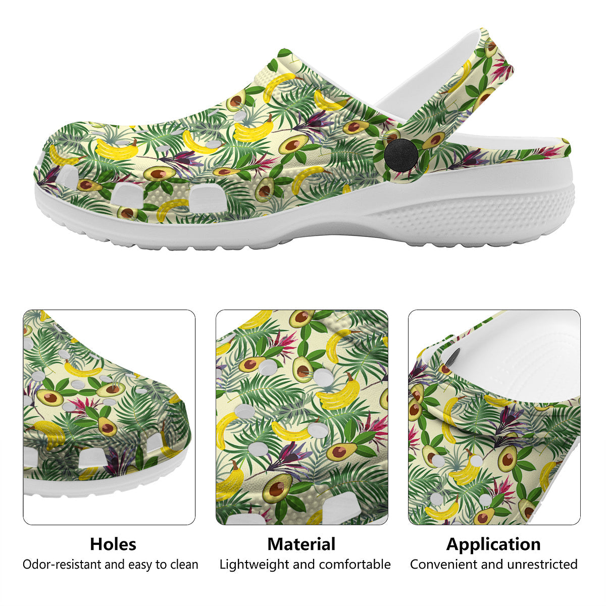 Avocado Banana Leaf Print Pattern Clog-grizzshop